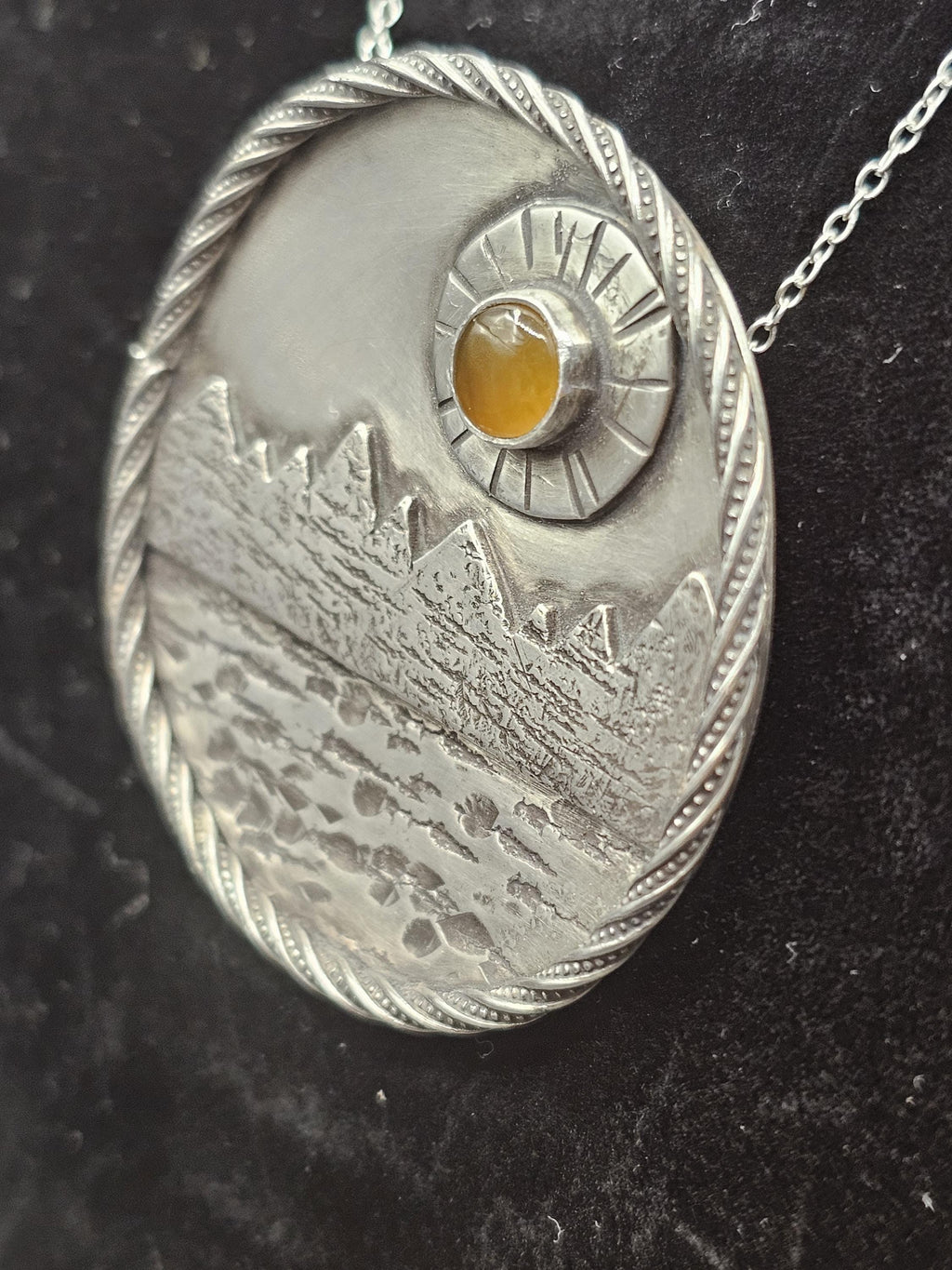 Handmade Fine & Sterling Silver Necklace Pendant with Honey Agate