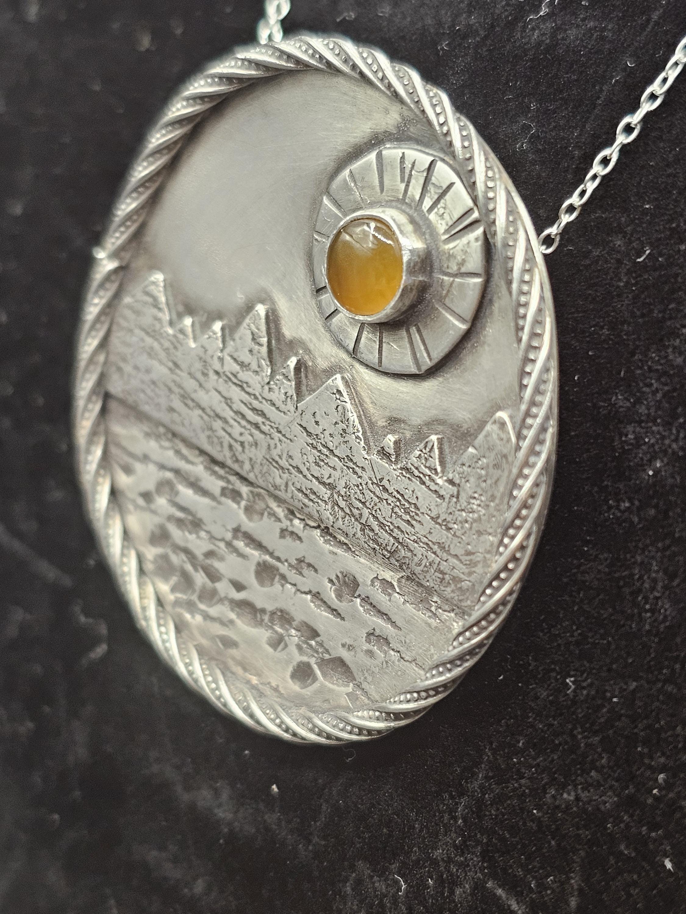 Handmade Fine & Sterling Silver Necklace Pendant with Honey Agate