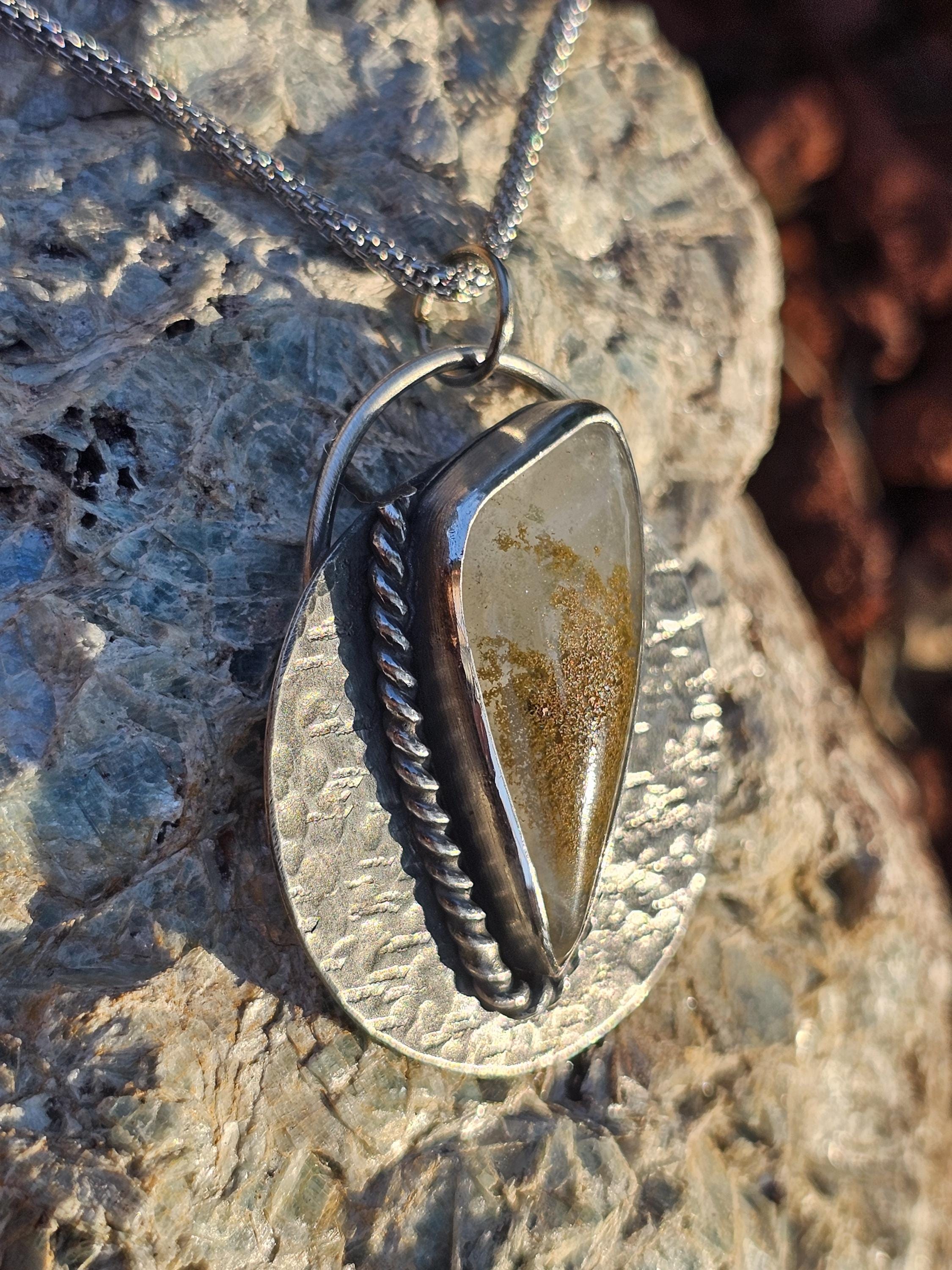 Sterling Silver Necklace Pendant with Unique Piece of Chlorite Included Quartz