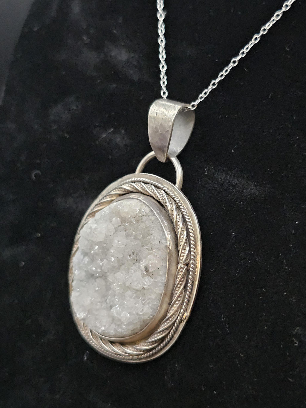 Sterling Silver Necklace Pendant with Missouri Druzy Quartz