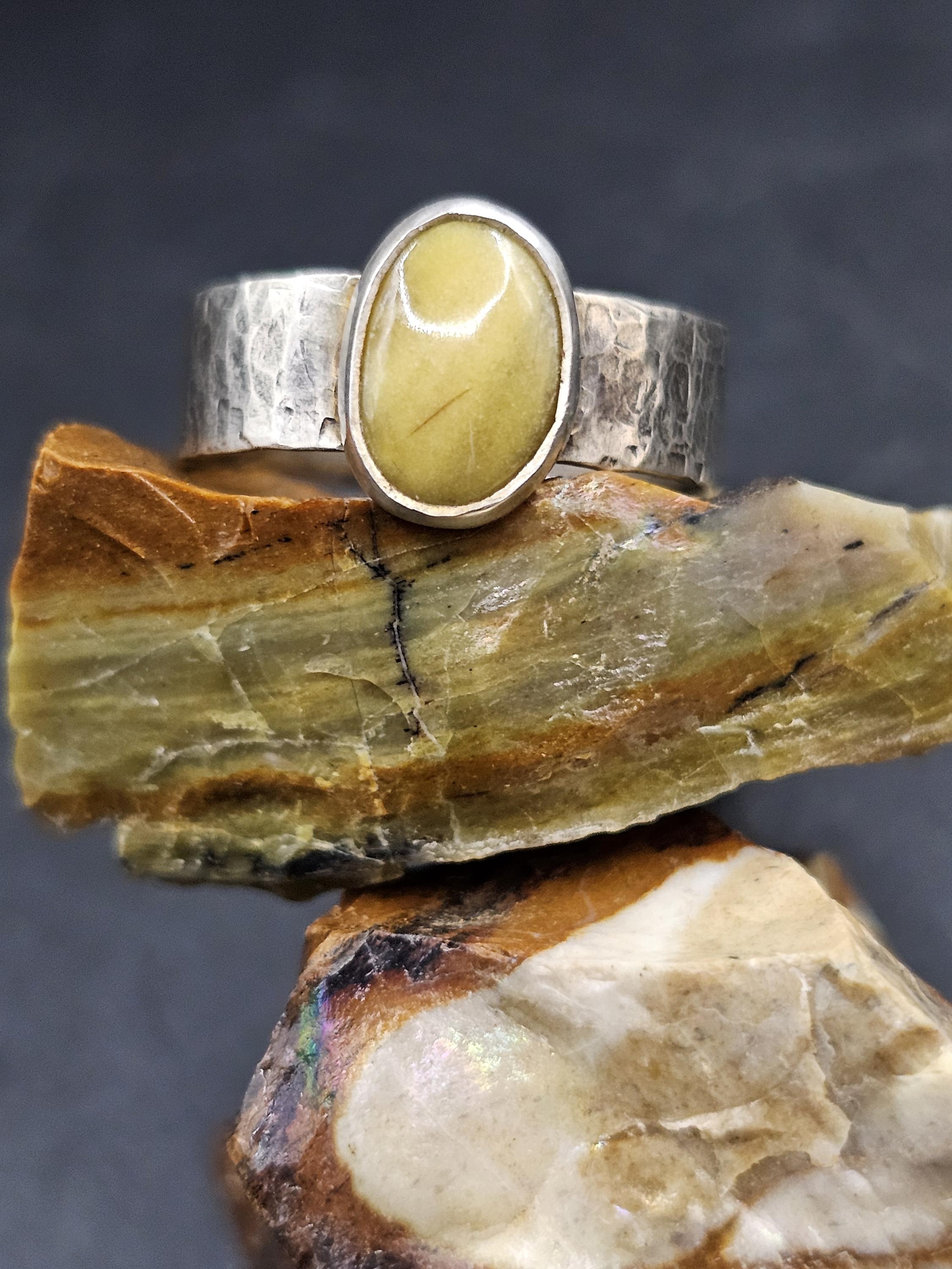 Sterling Silver Ring with Petrified Wood. Size 7