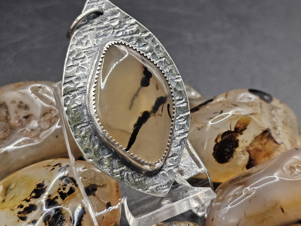 Sterling Silver Necklace Pendant with Moss Agate