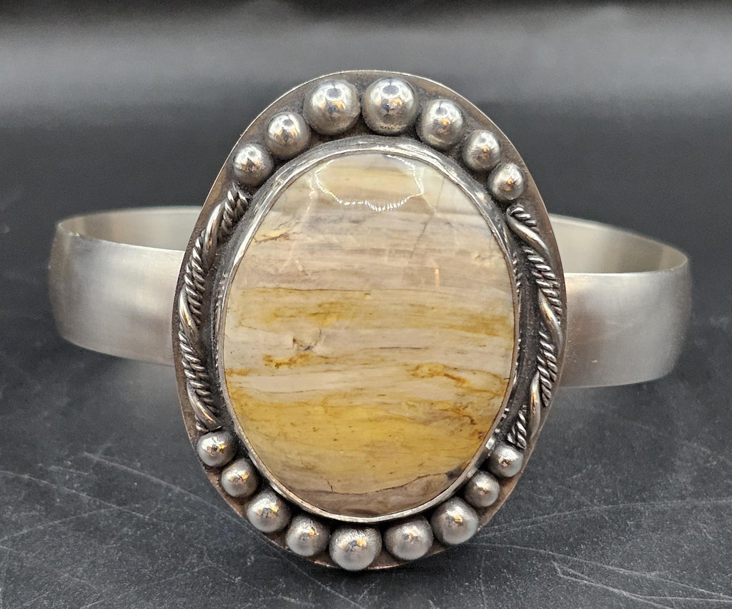 Sterling Silver Cuff Bracelet with Petrified Wood
