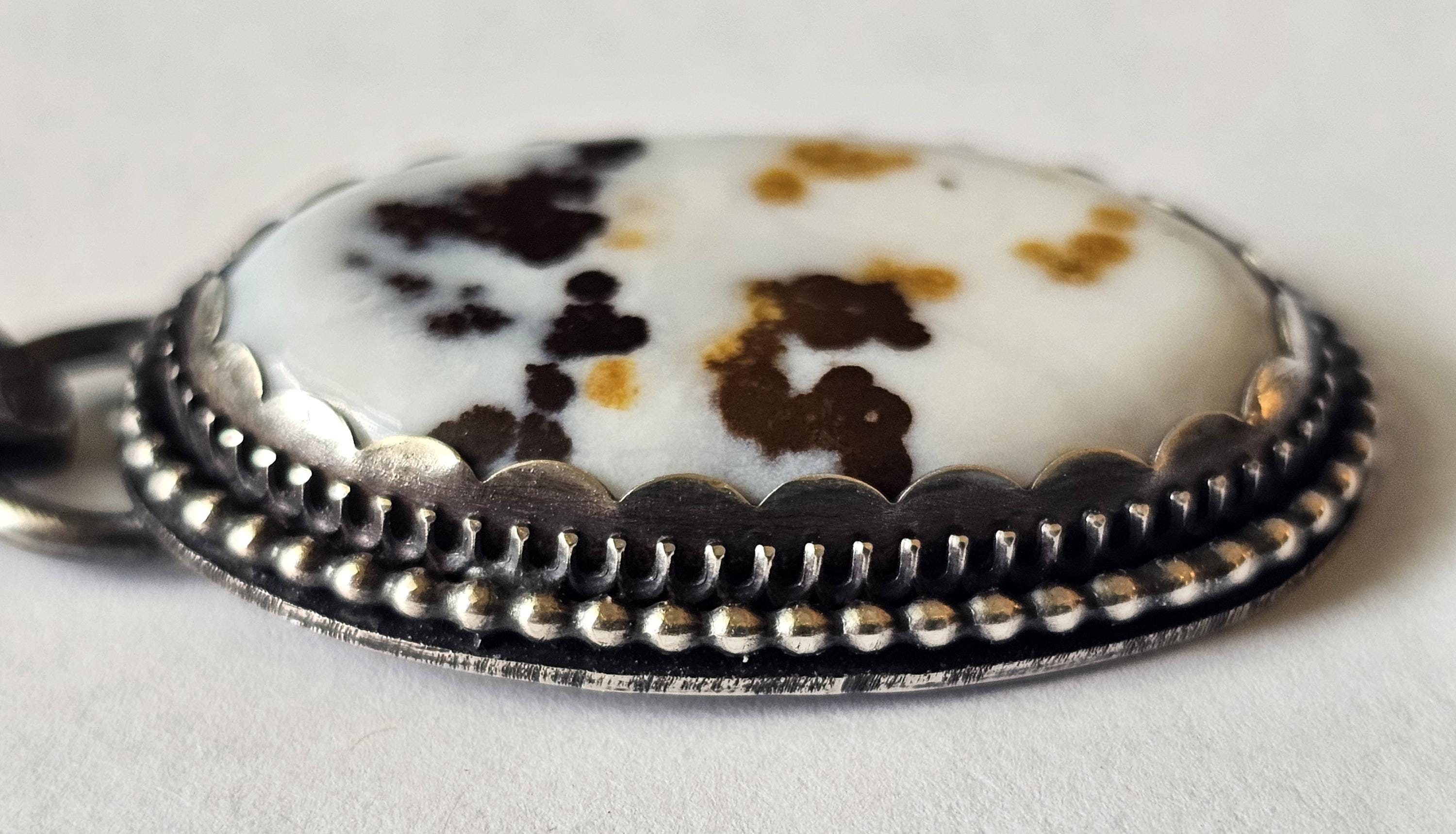 Sterling Silver Necklace Pendant with Polka Dot Agate