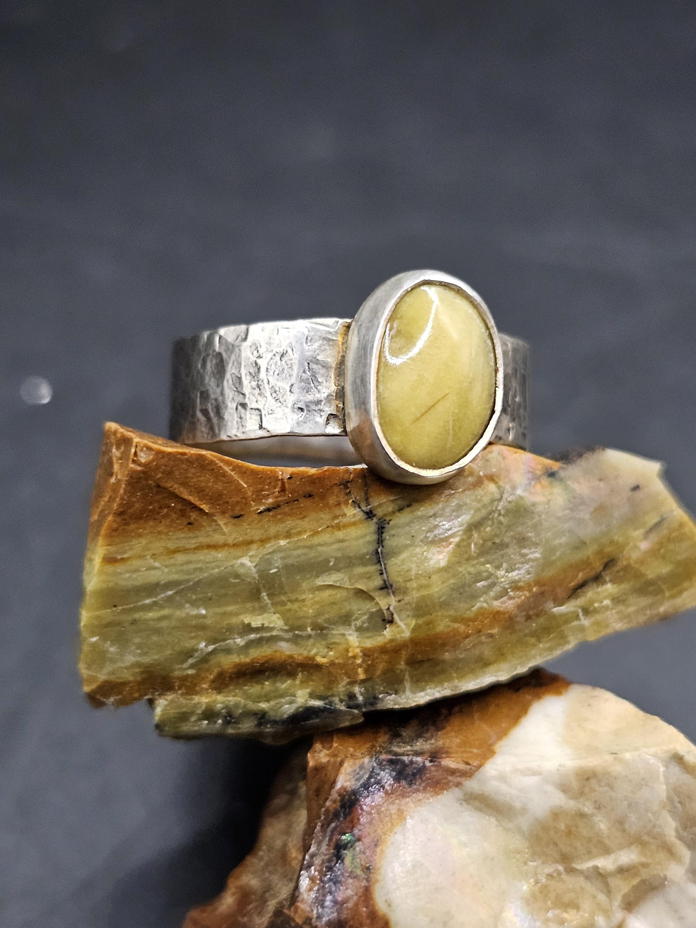 Sterling Silver Ring with Petrified Wood. Size 7