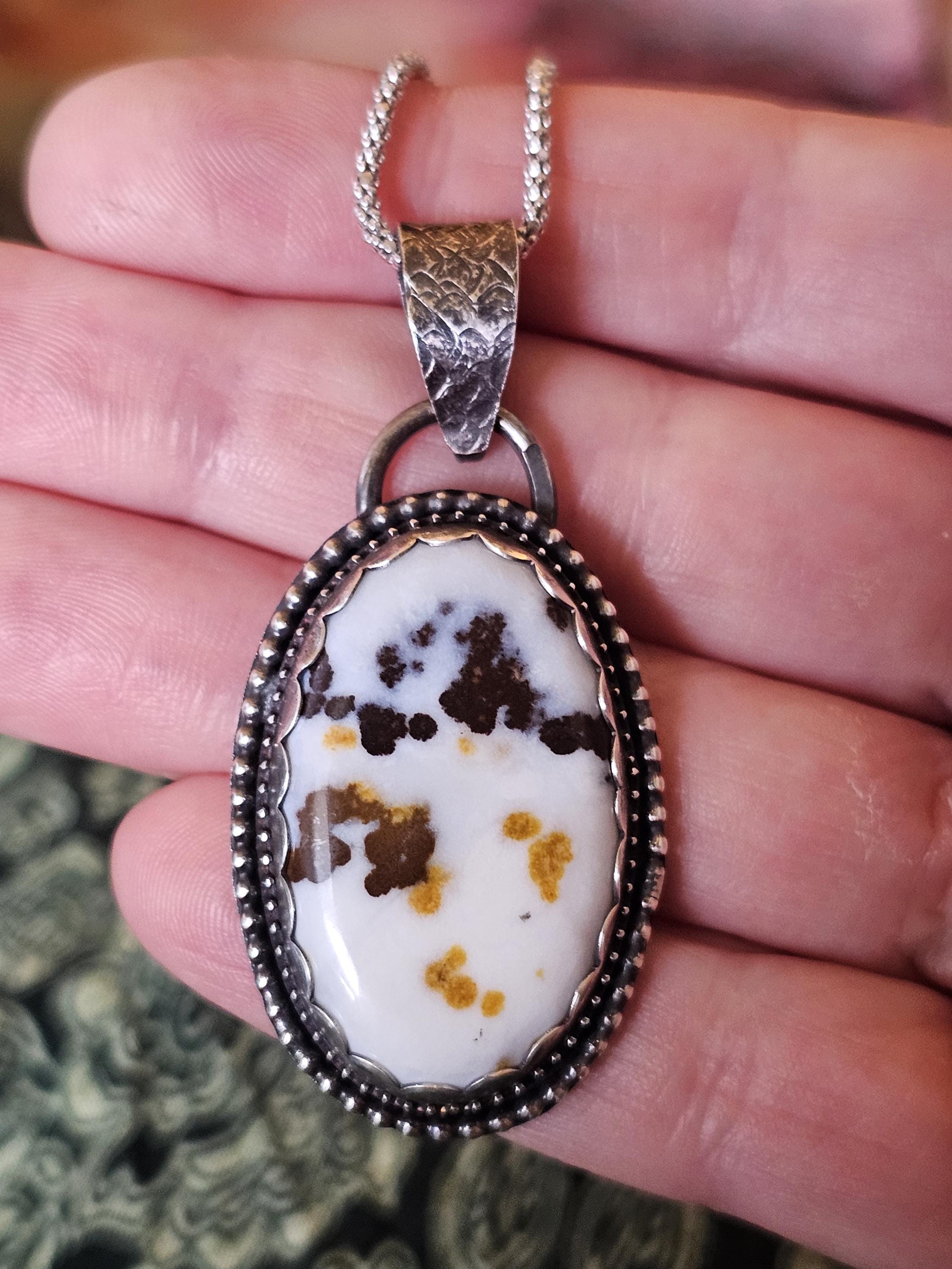 Sterling Silver Necklace Pendant with Polka Dot Agate
