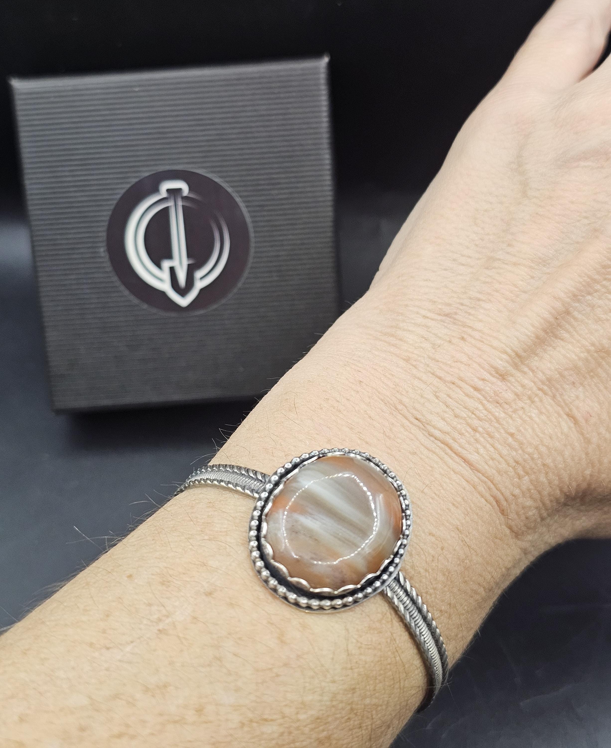 Sterling Silver Cuff Bracelet with Arizona Rainbow Petrified Wood