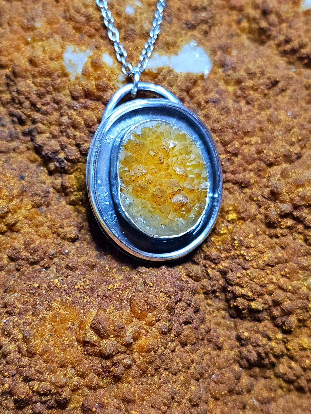 Sterling Silver Necklace Pendant with Missouri Druzy Quartz