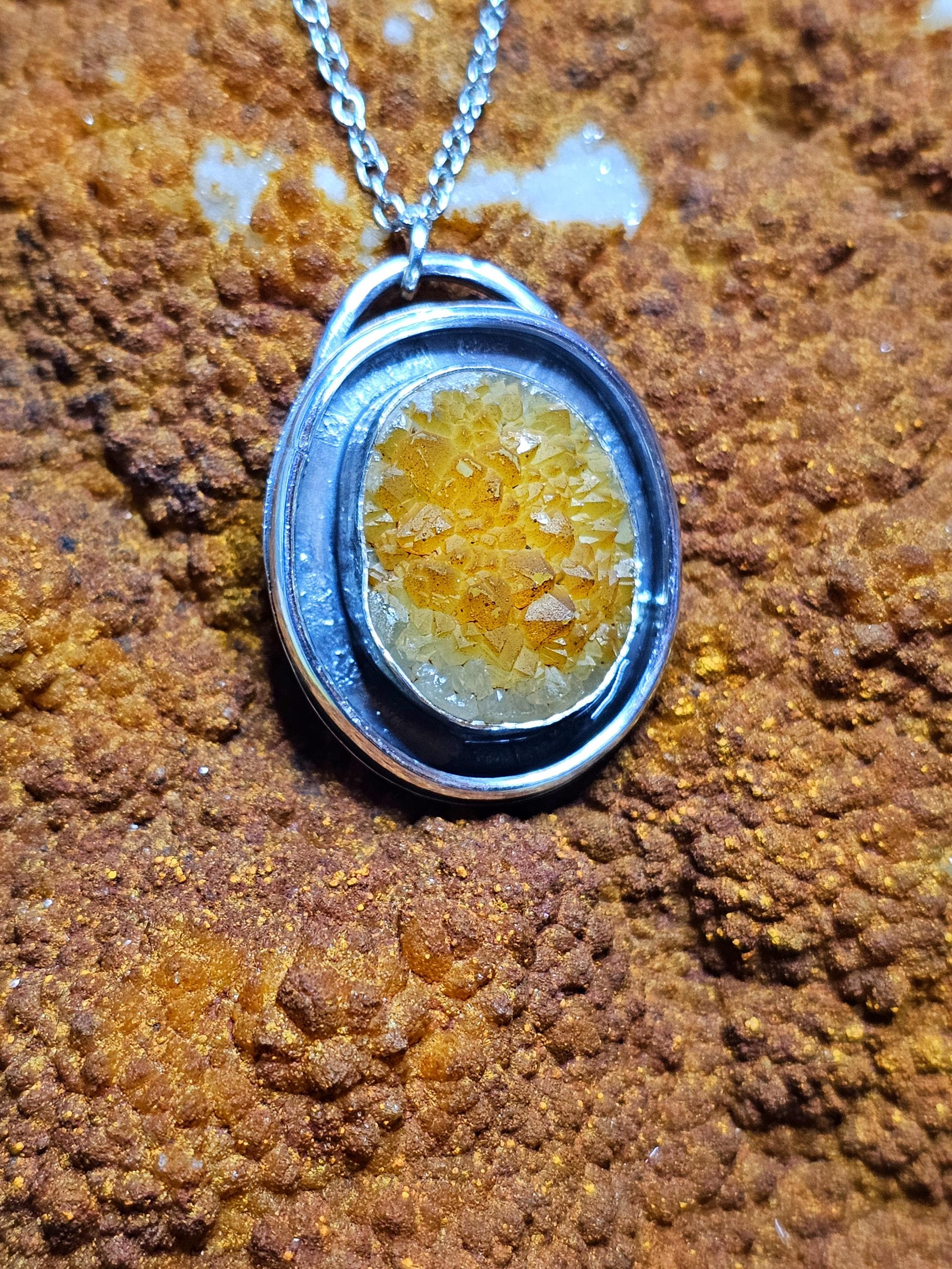 Sterling Silver Necklace Pendant with Missouri Druzy Quartz