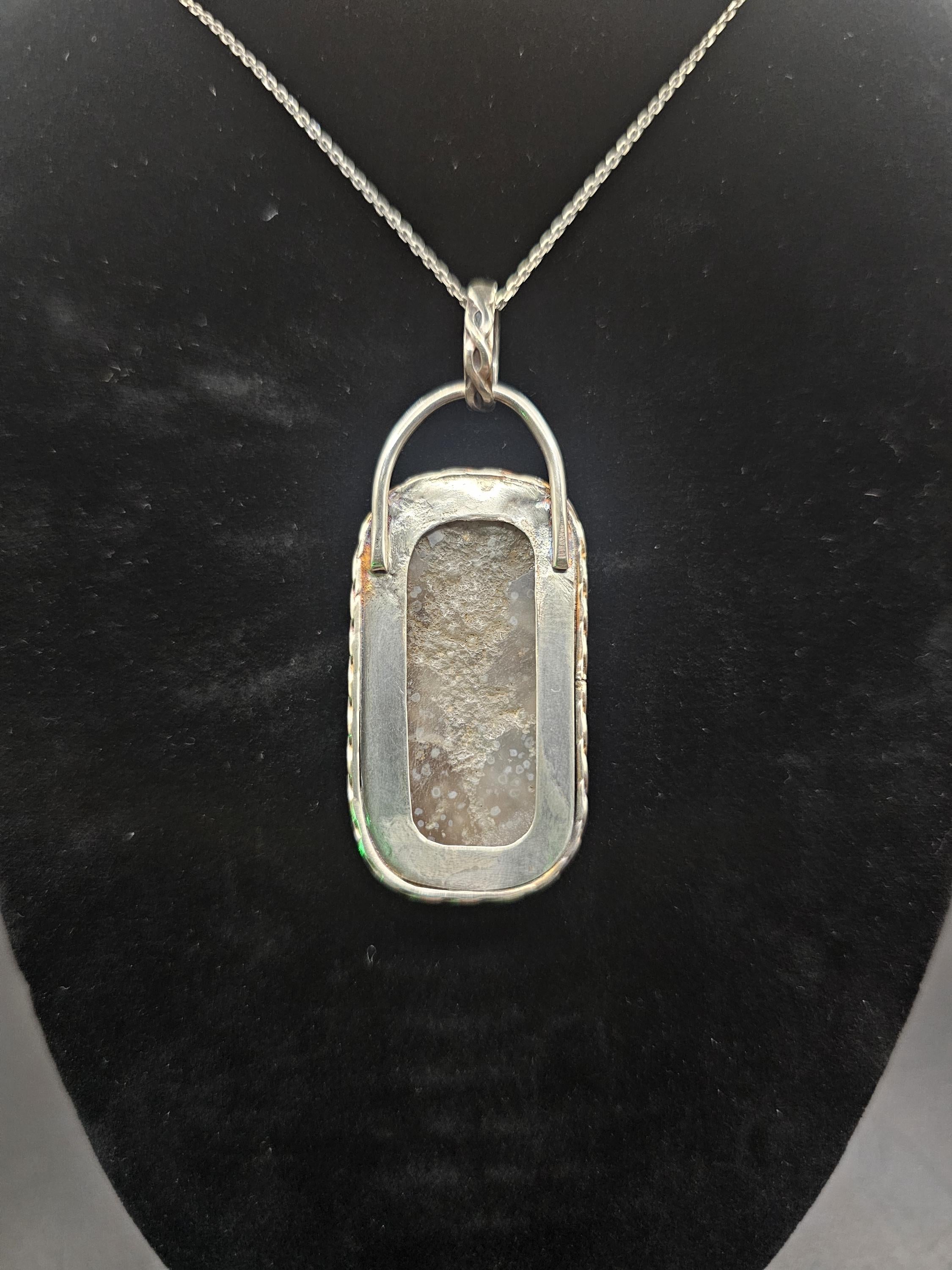 Sterling Silver Necklace Pendant with Moss Agate and 18" Chain