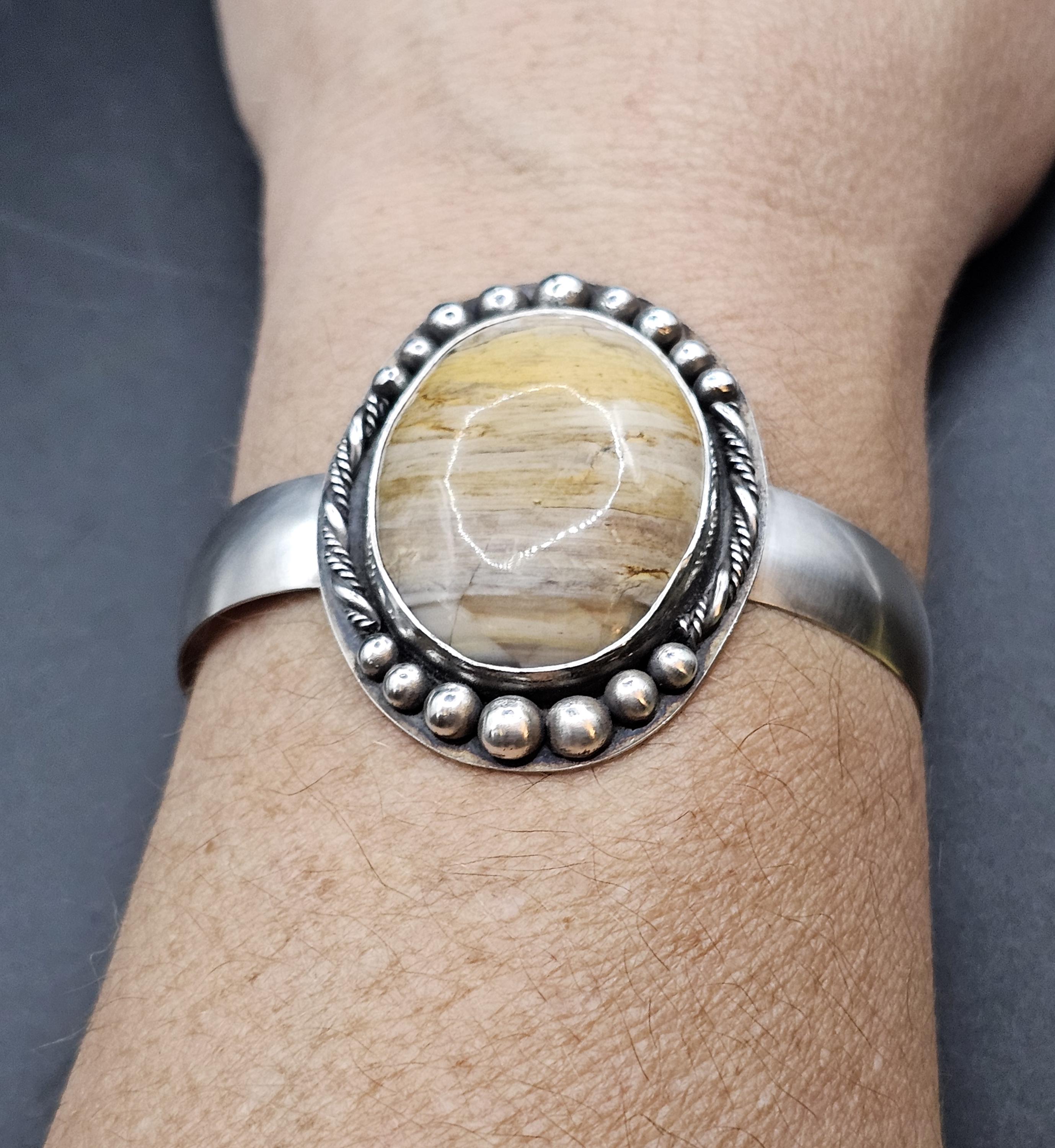 Sterling Silver Cuff Bracelet with Petrified Wood