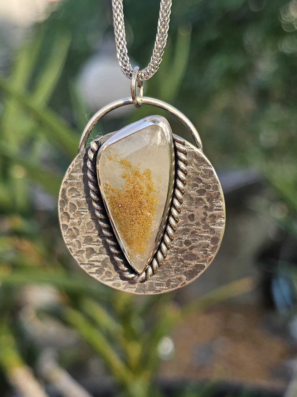 Sterling Silver Necklace Pendant with Unique Piece of Chlorite Included Quartz