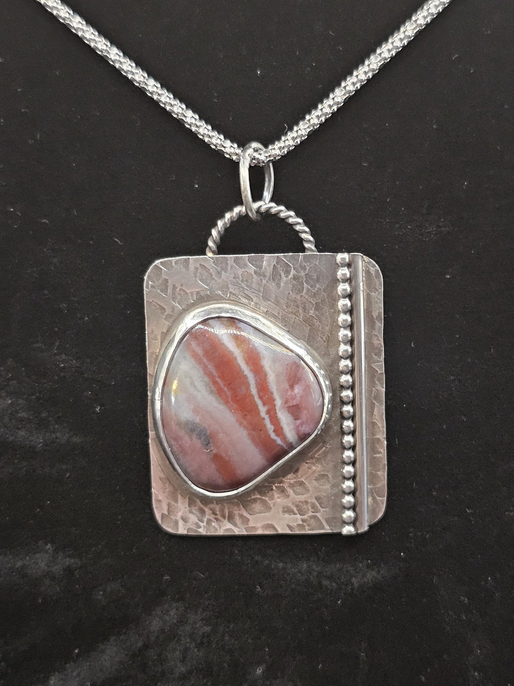 Sterling Silver Necklace Pendant with Banded Chert