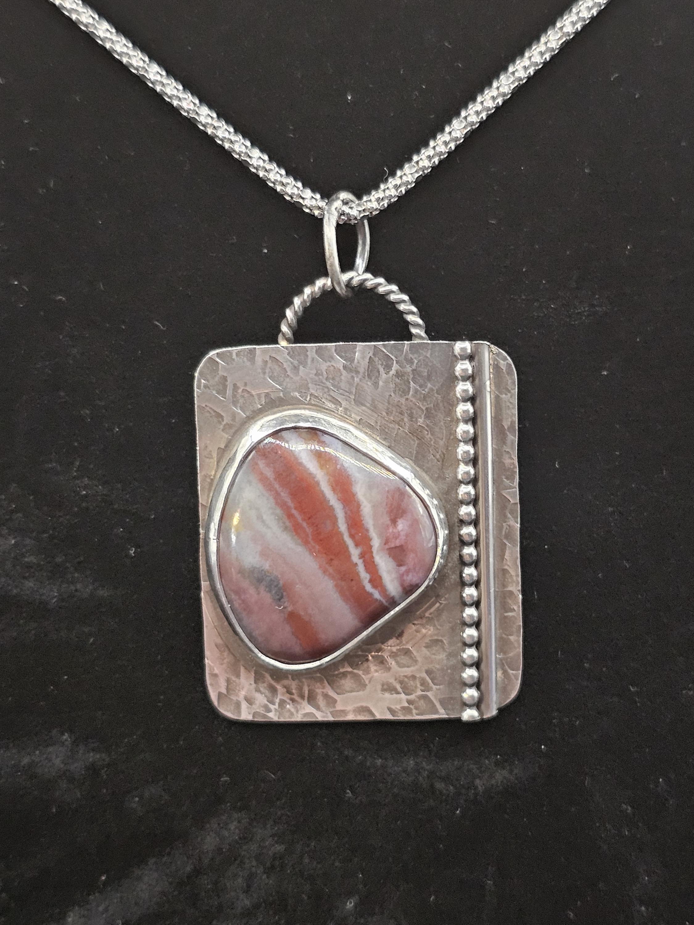 Sterling Silver Necklace Pendant with Banded Chert