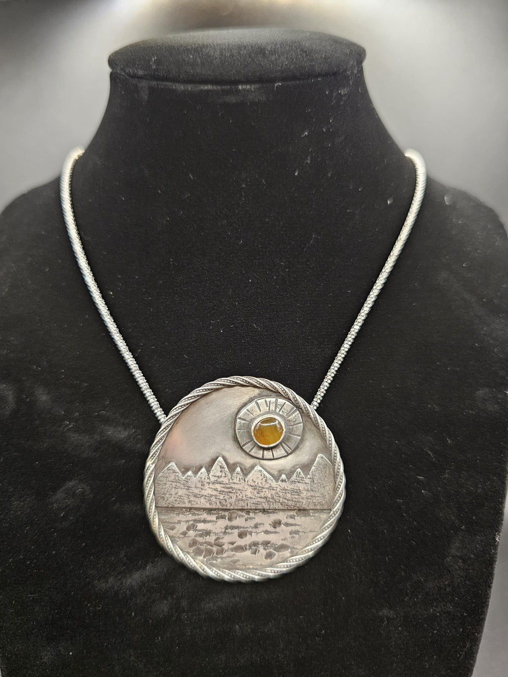 Handmade Fine & Sterling Silver Necklace Pendant with Honey Agate