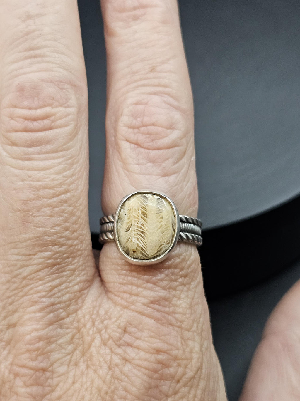 Sterling Silver Ring with Colony Coral Fossil