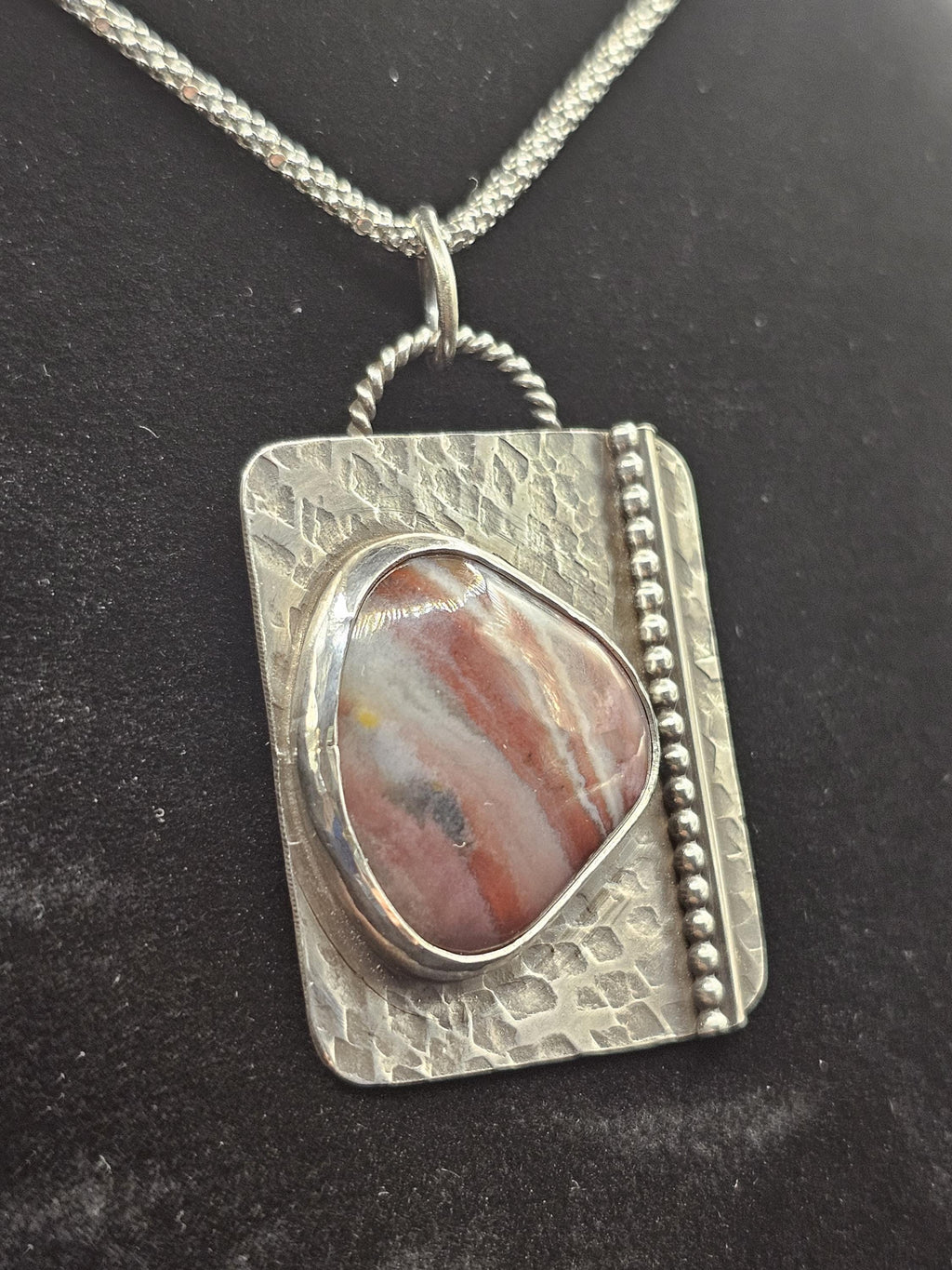 Sterling Silver Necklace Pendant with Banded Chert