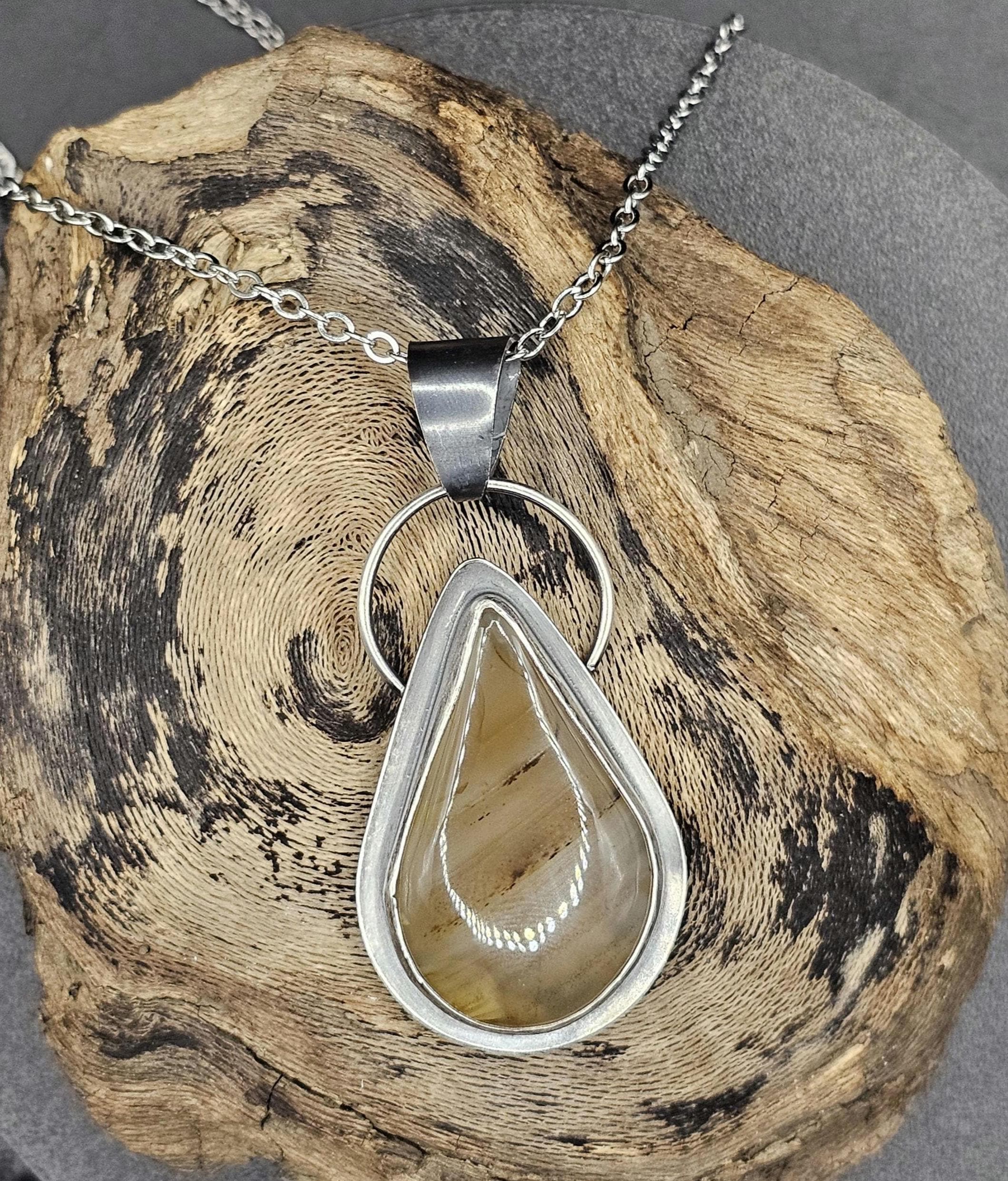 Sterling Silver Necklace Pendant with a Waterline Agate