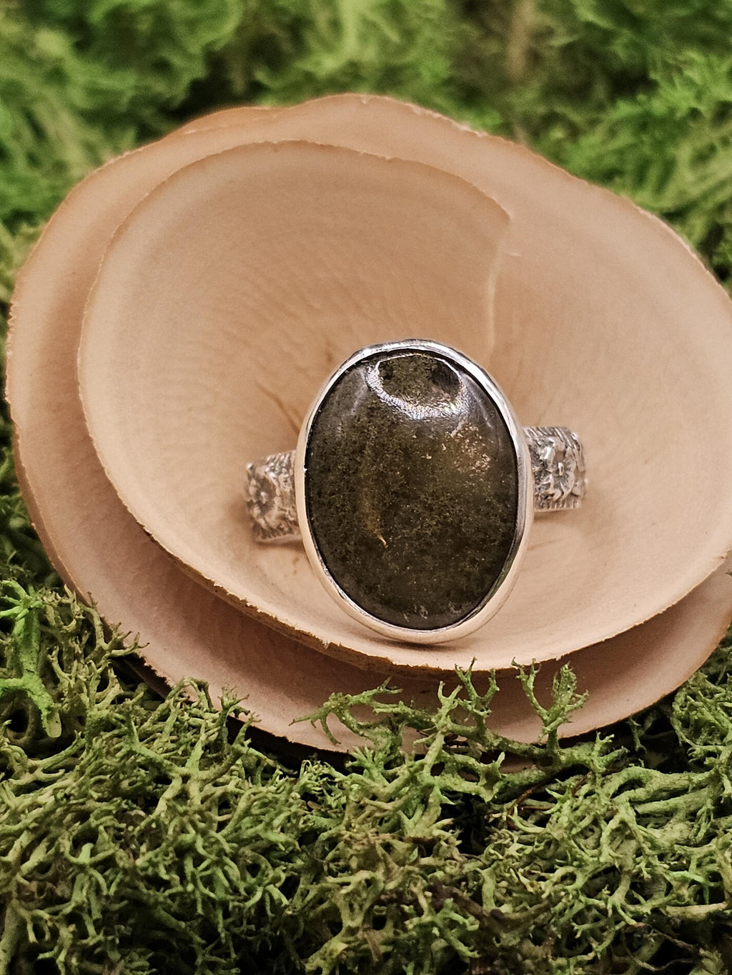 Sterling Silver Ring - Quartz with Chlorite Inclusions.  Size 7