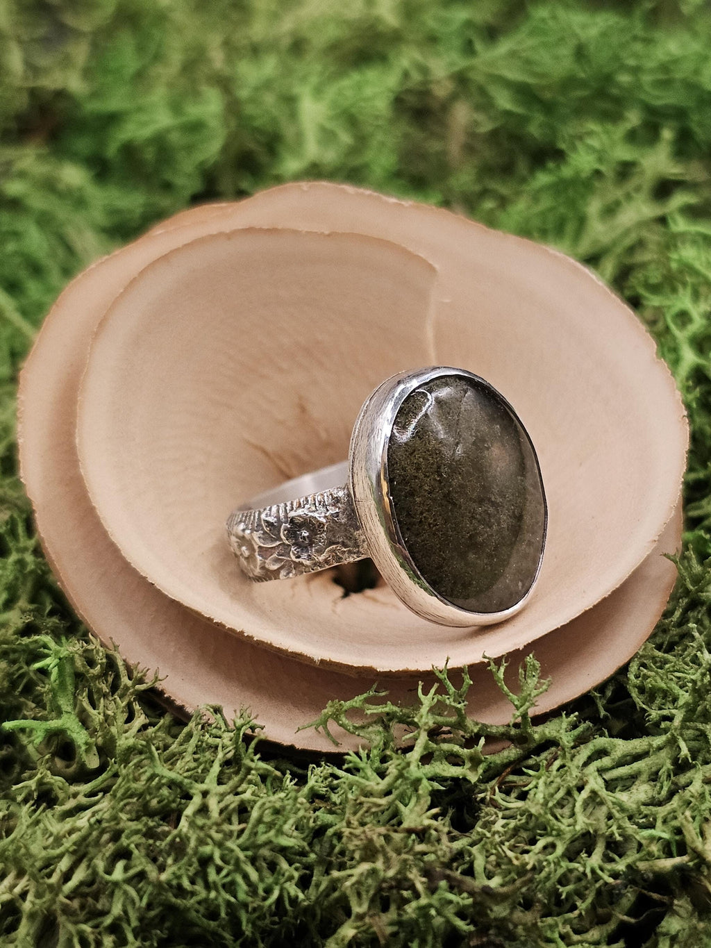 Sterling Silver Ring - Quartz with Chlorite Inclusions.  Size 7