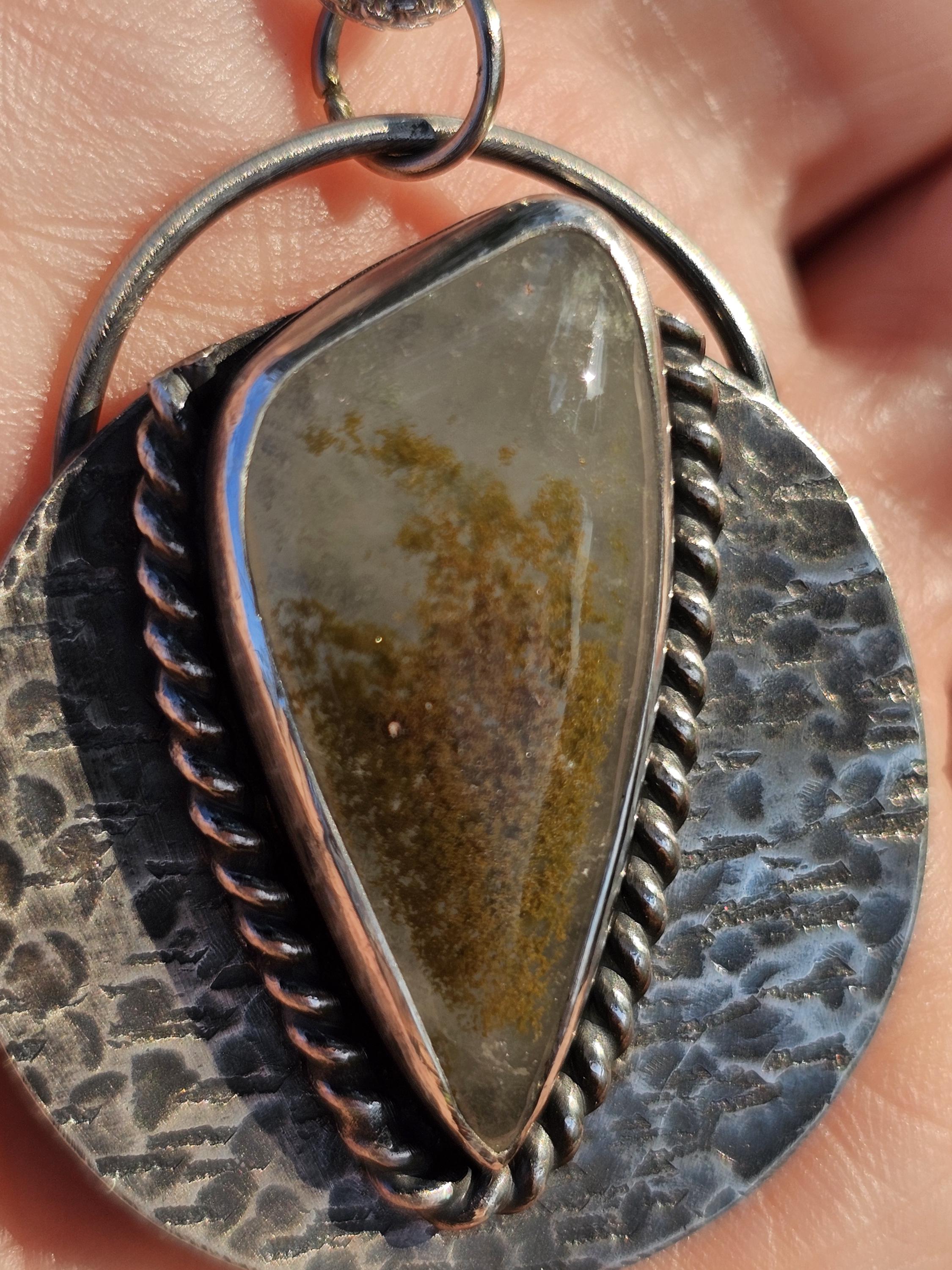 Sterling Silver Necklace Pendant with Unique Piece of Chlorite Included Quartz