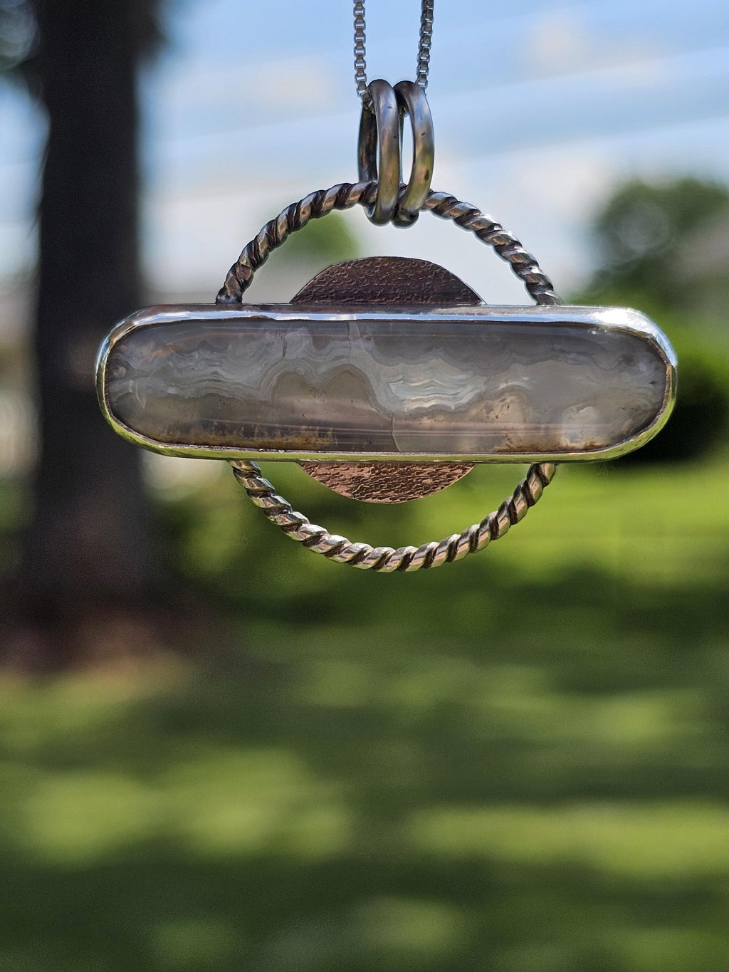 Sterling Silver Necklace Pendant with Seam Agate
