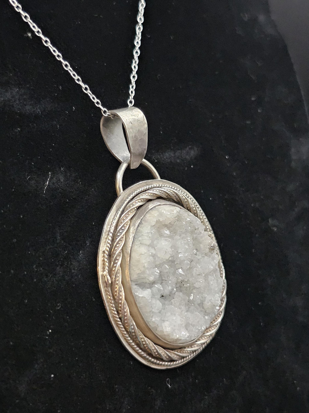 Sterling Silver Necklace Pendant with Missouri Druzy Quartz