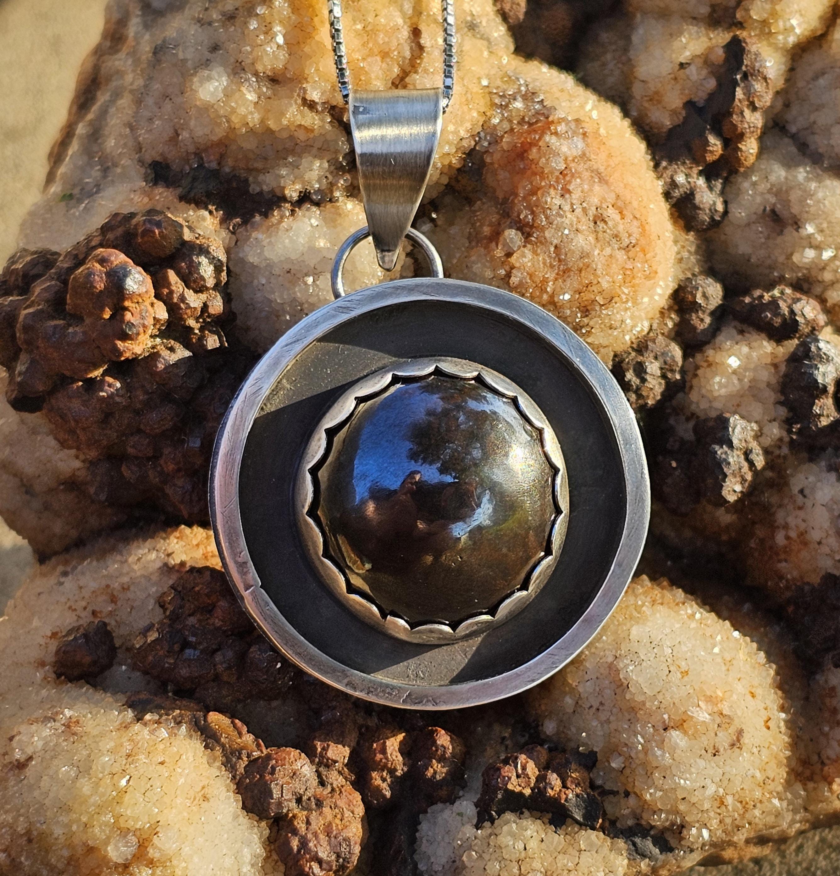 Sterling Silver Necklace Pendant with Polished Hematite