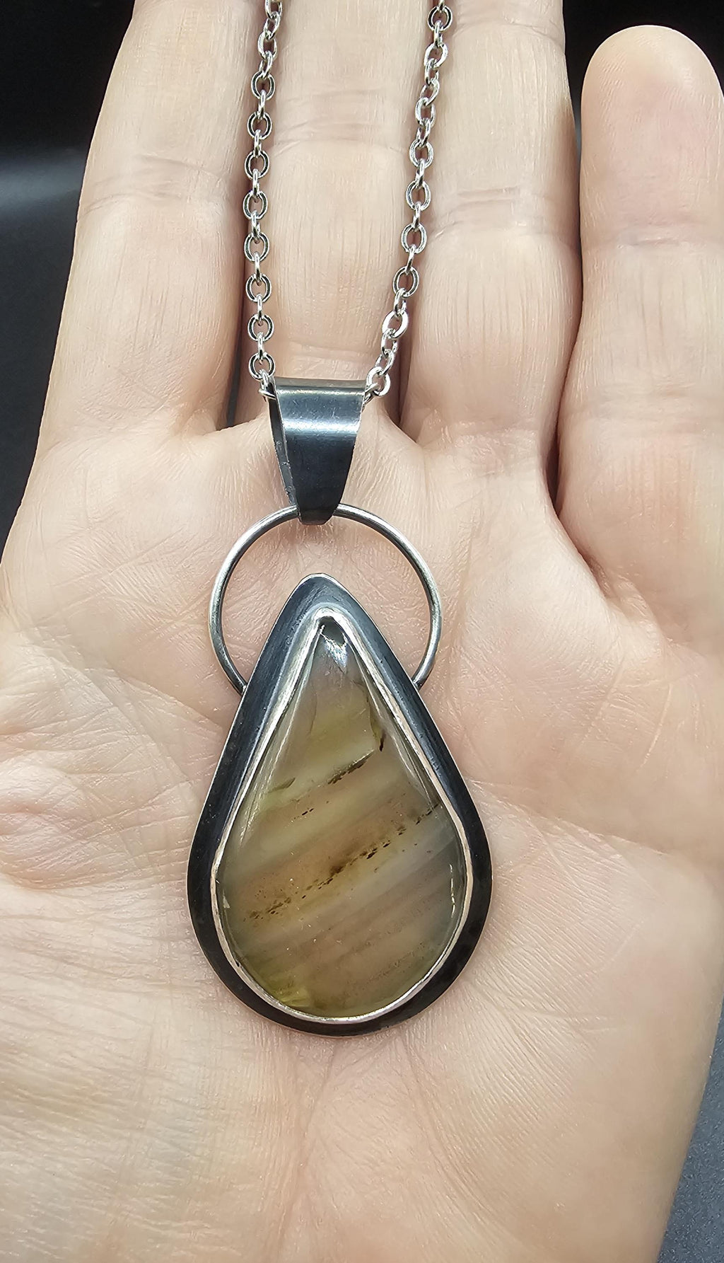 Sterling Silver Necklace Pendant with a Waterline Agate
