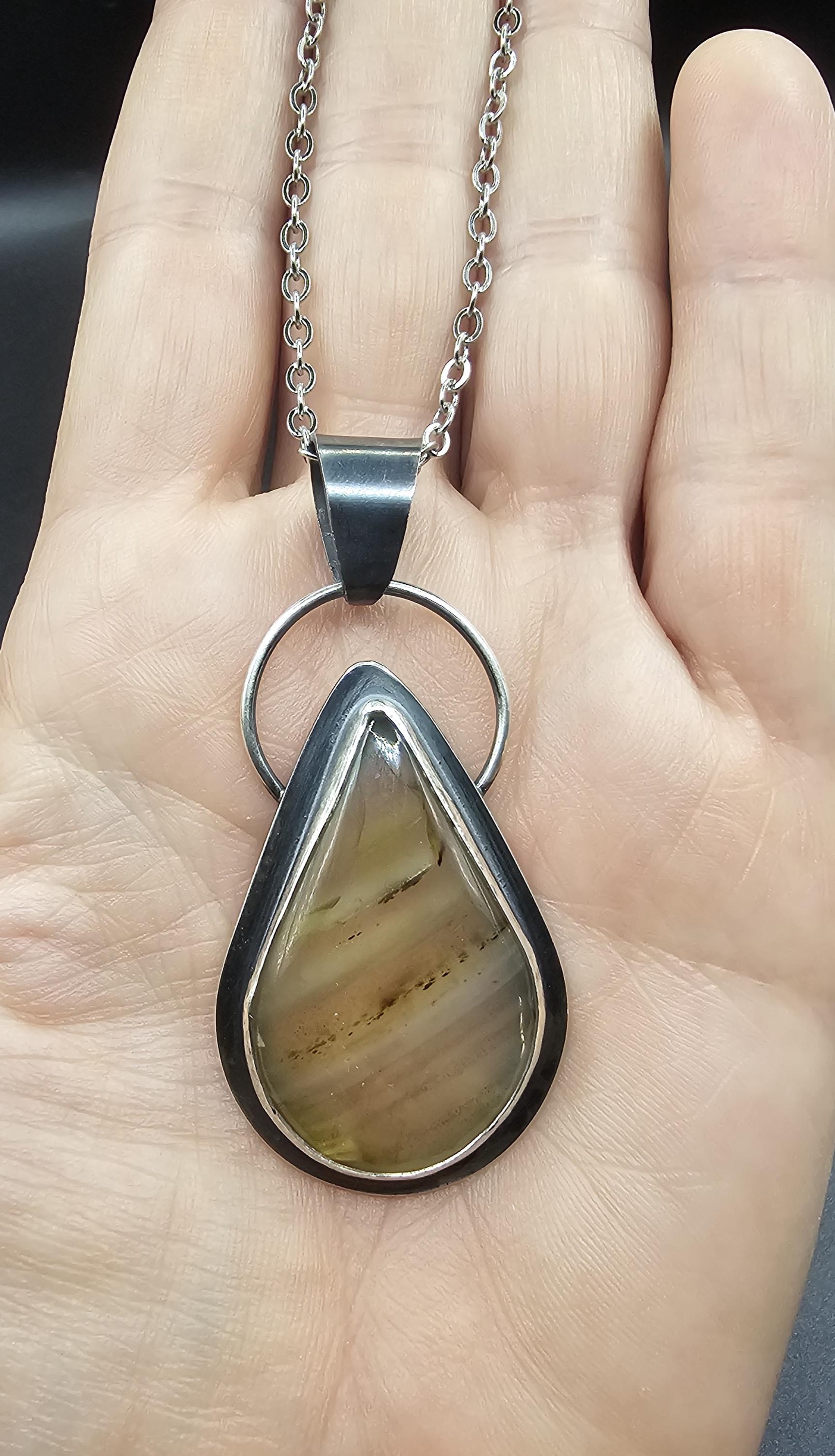 Sterling Silver Necklace Pendant with a Waterline Agate