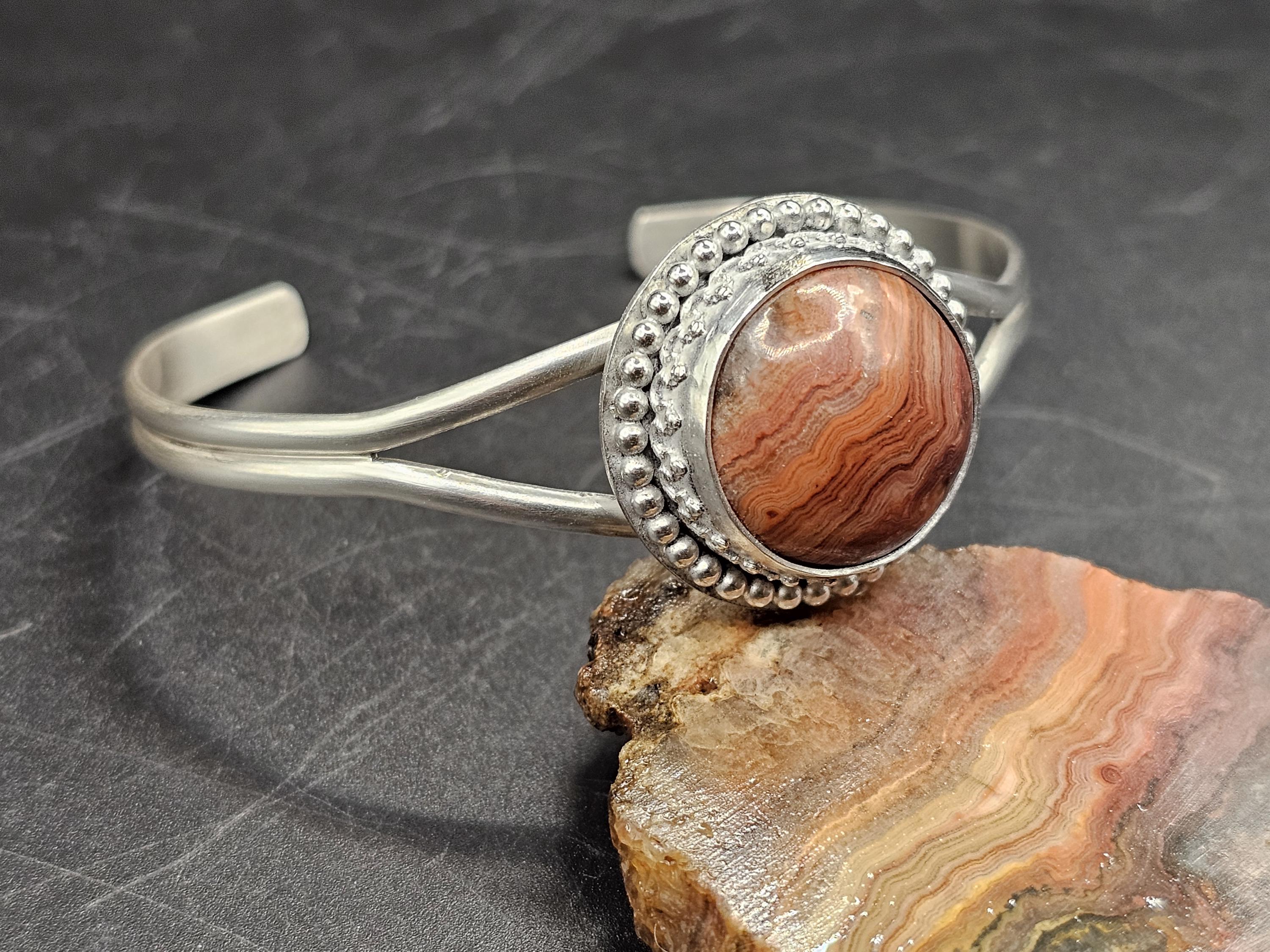 Sterling Silver Cuff Bracelet with Missouri Lace Agate