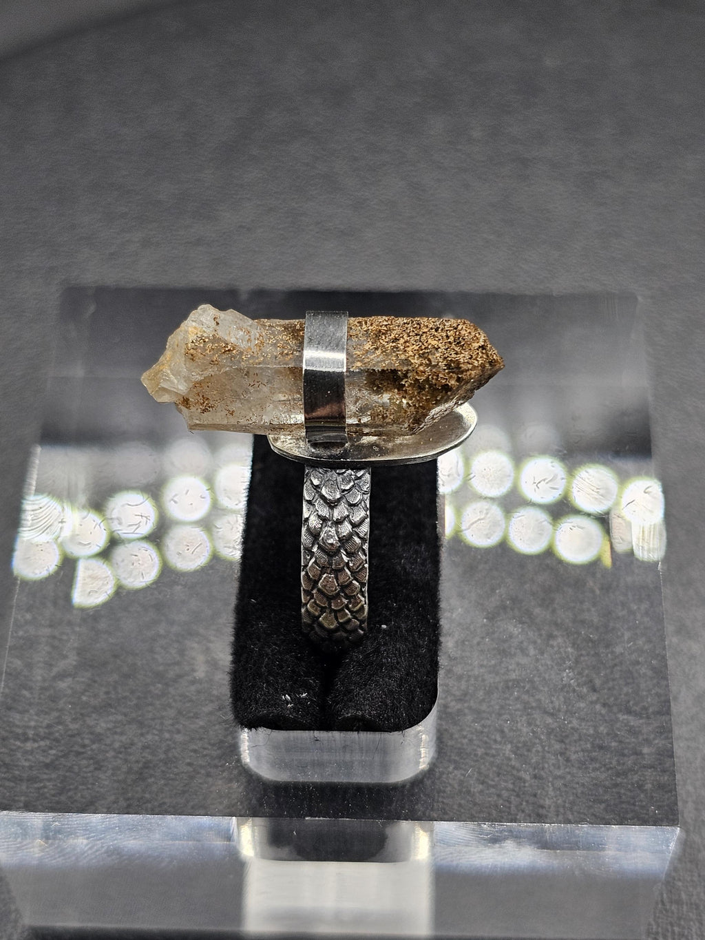 Sterling Silver Ring - Quartz with Chlorite Inclusions.  Size 7