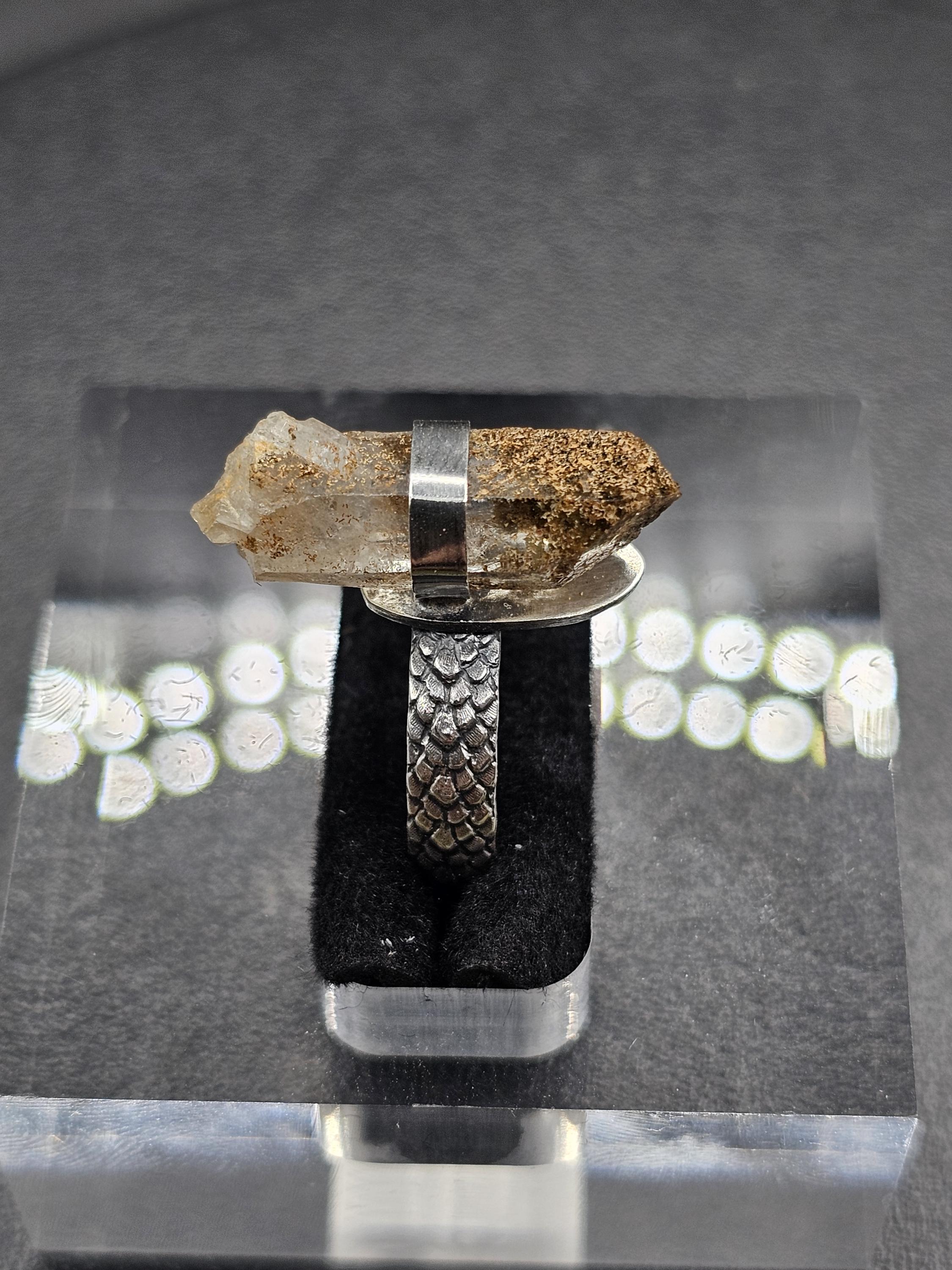 Sterling Silver Ring - Quartz with Chlorite Inclusions.  Size 7