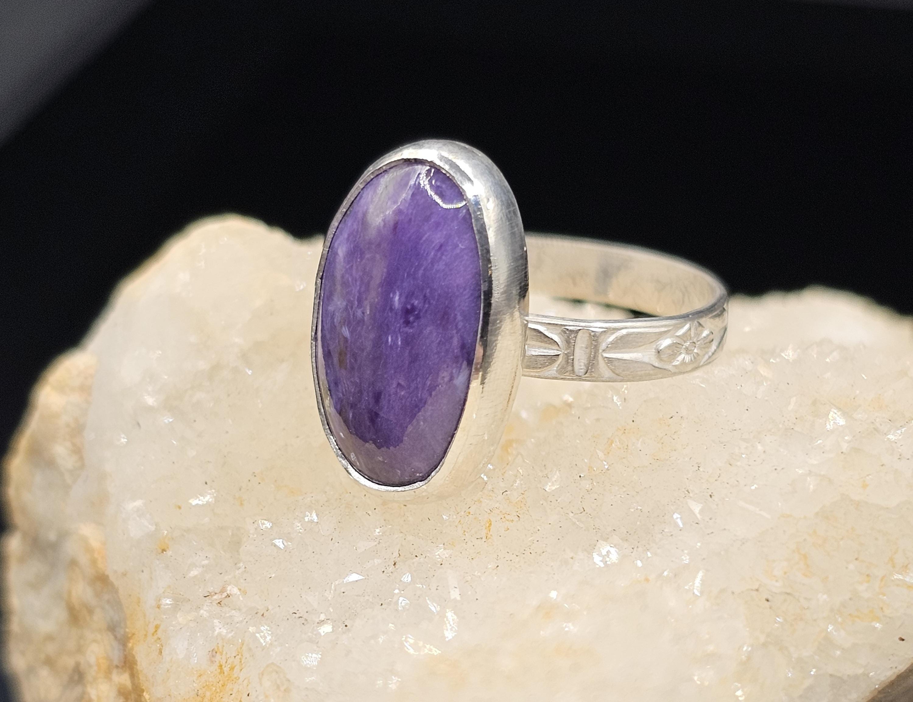 Sterling Silver Ring with Charoite. Size 6