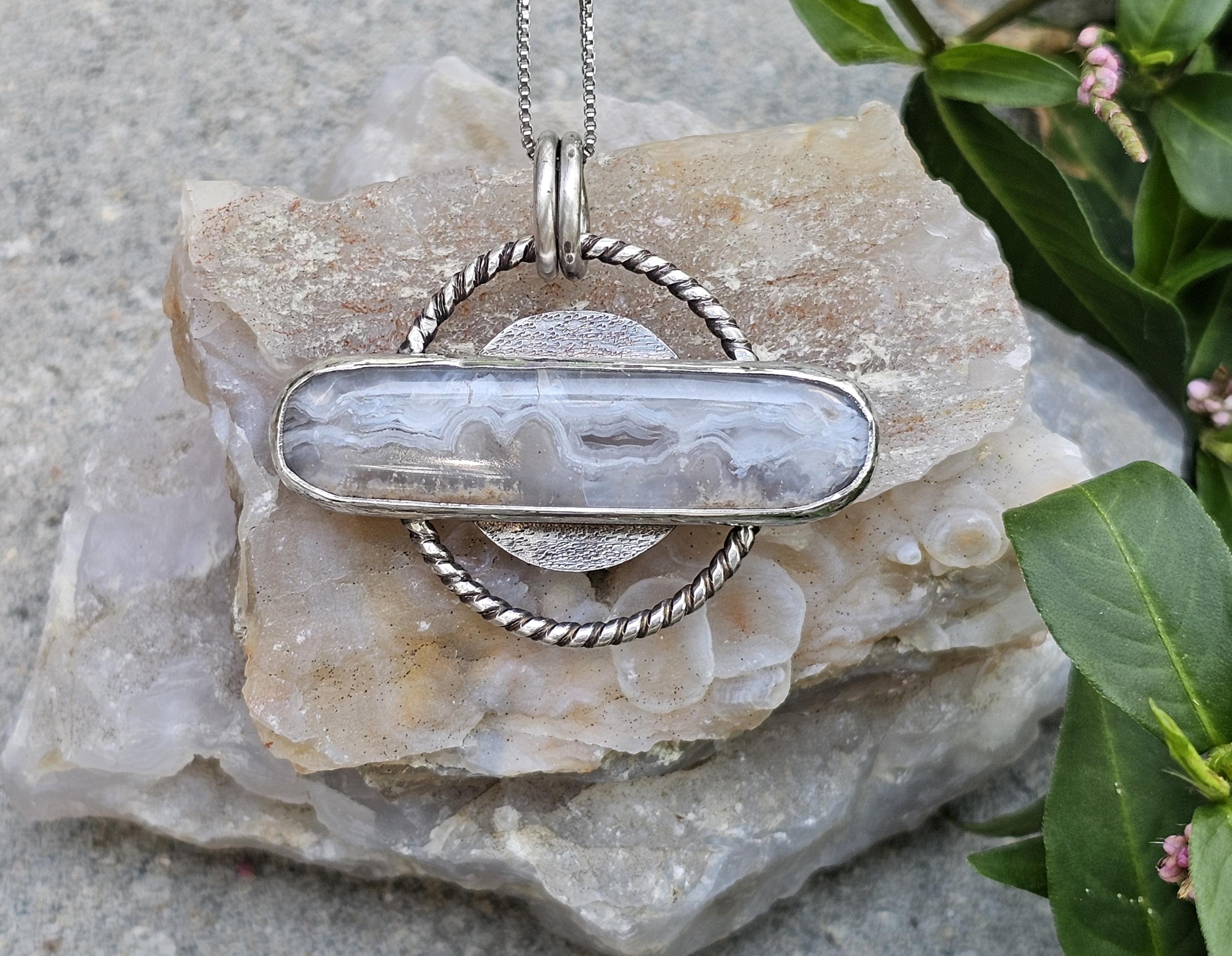 Sterling Silver Necklace Pendant with Seam Agate