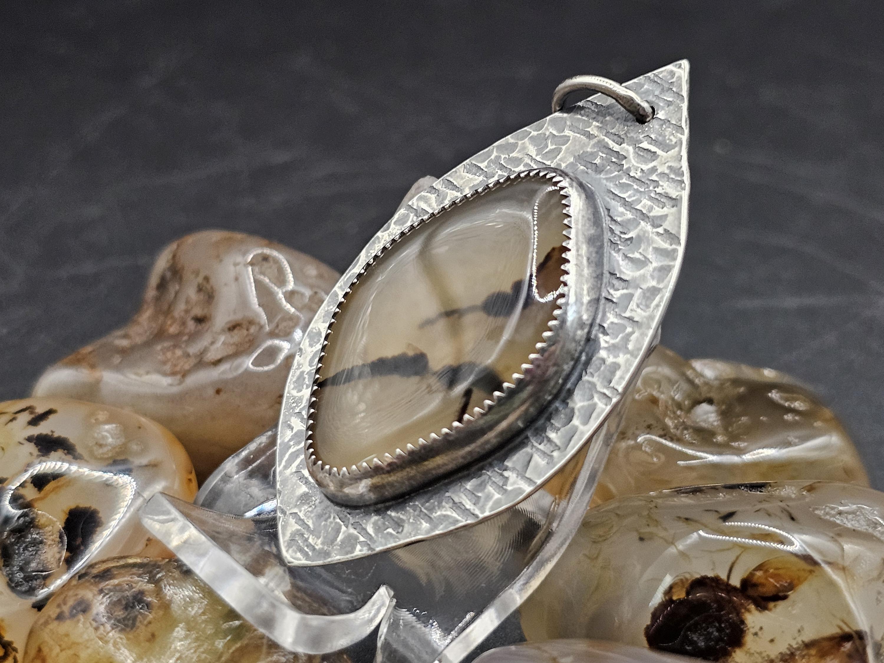 Sterling Silver Necklace Pendant with Moss Agate