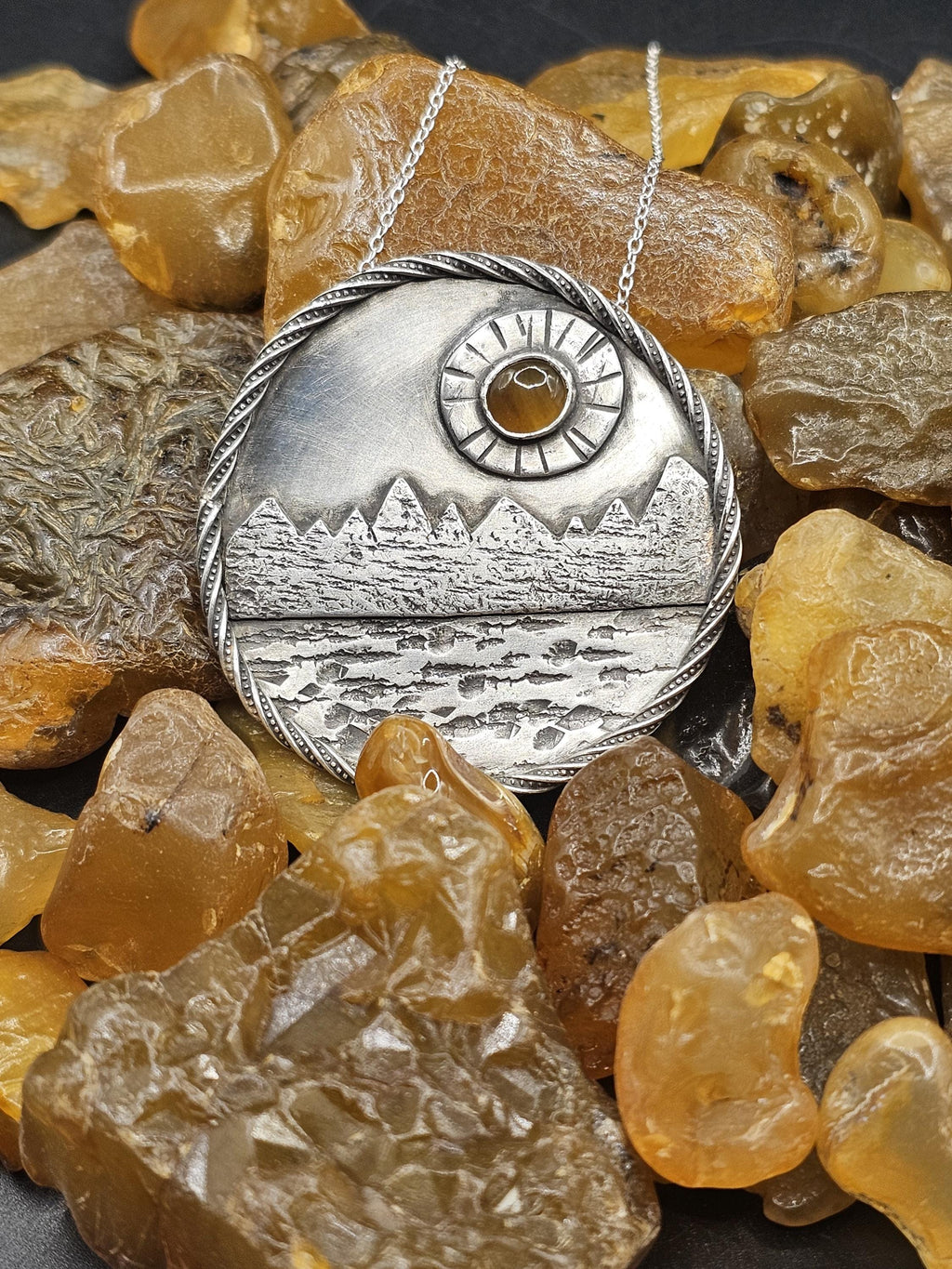 Handmade Fine & Sterling Silver Necklace Pendant with Honey Agate