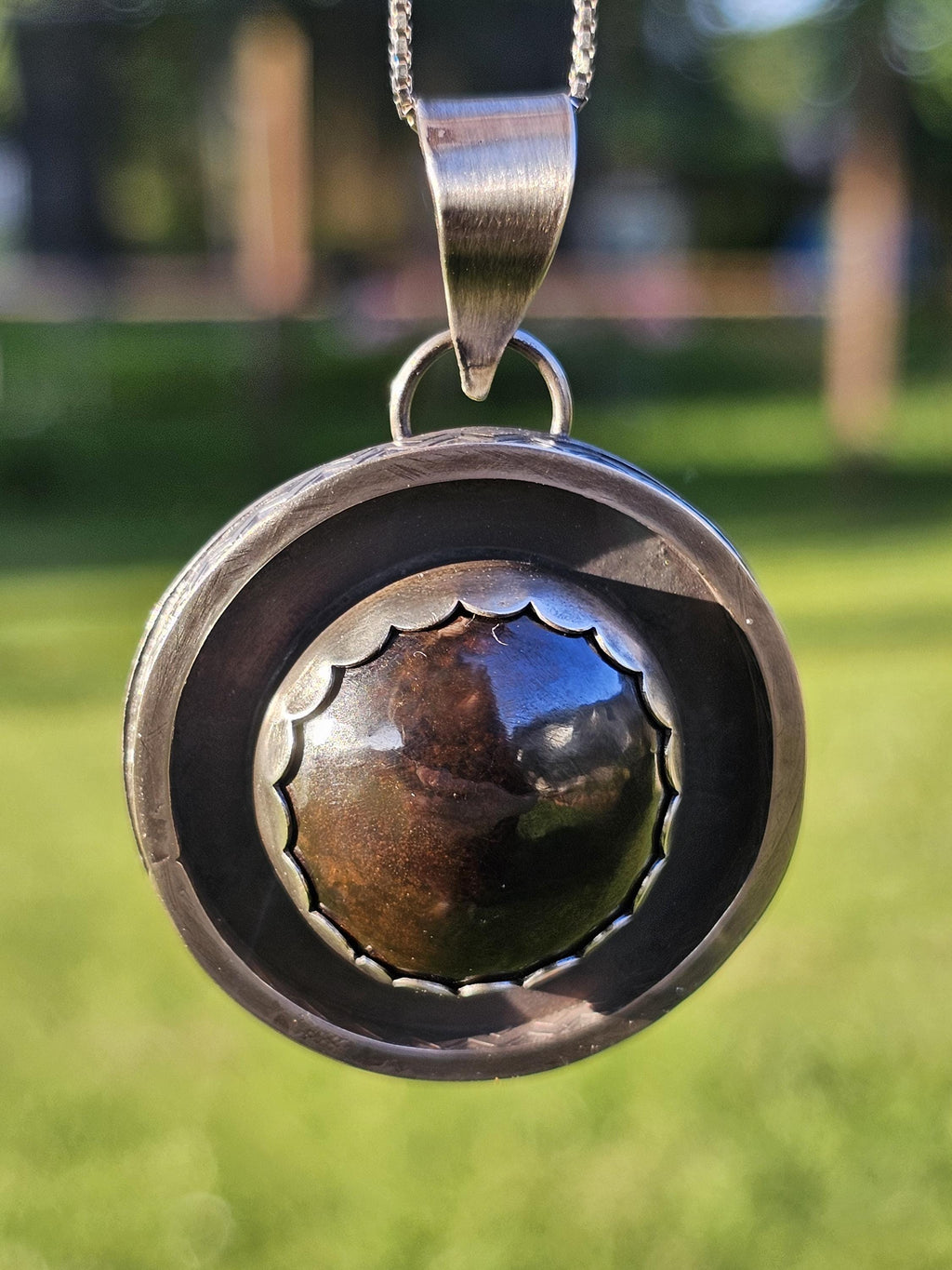 Sterling Silver Necklace Pendant with Polished Hematite