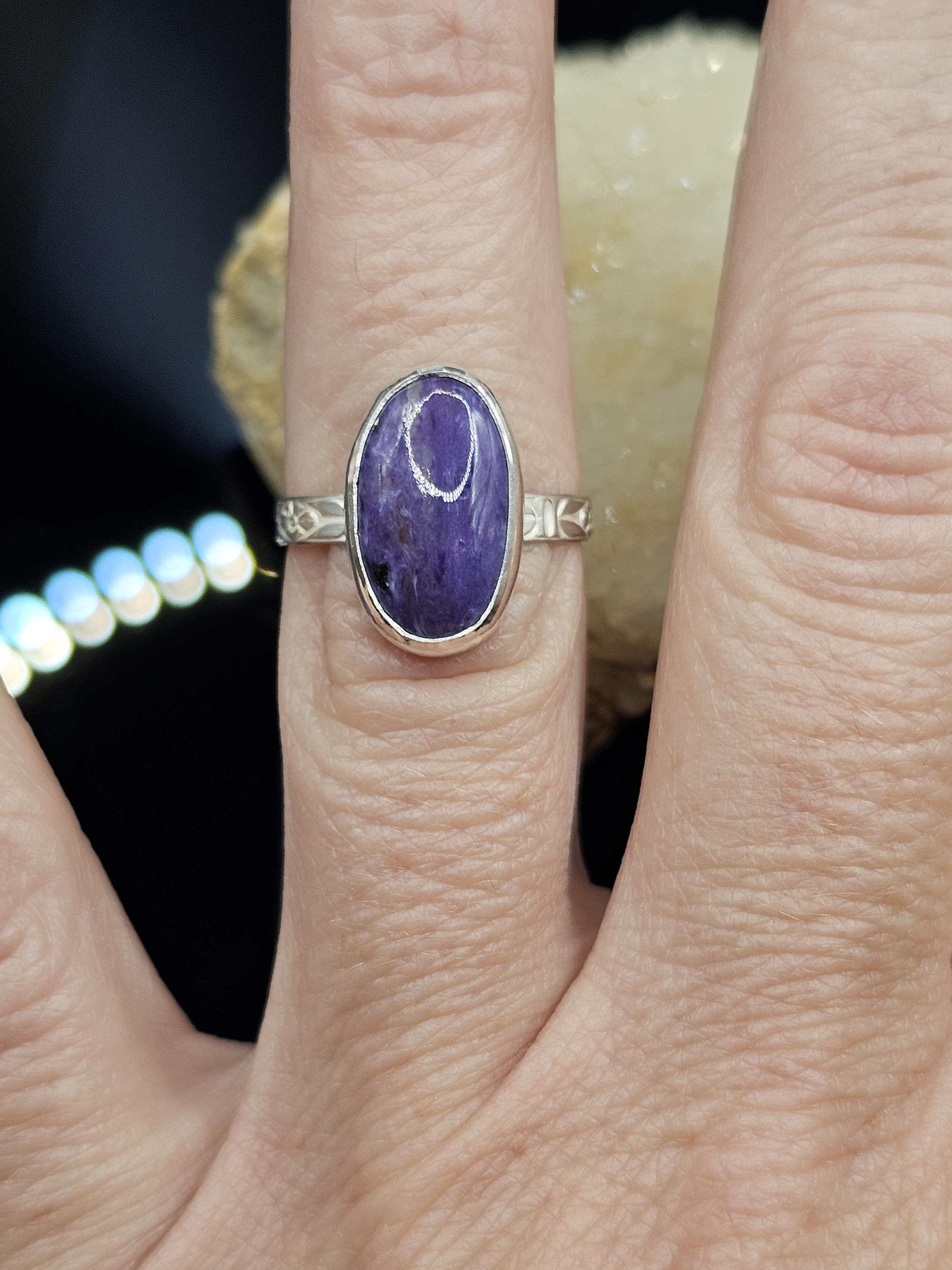 Sterling Silver Ring with Charoite. Size 6