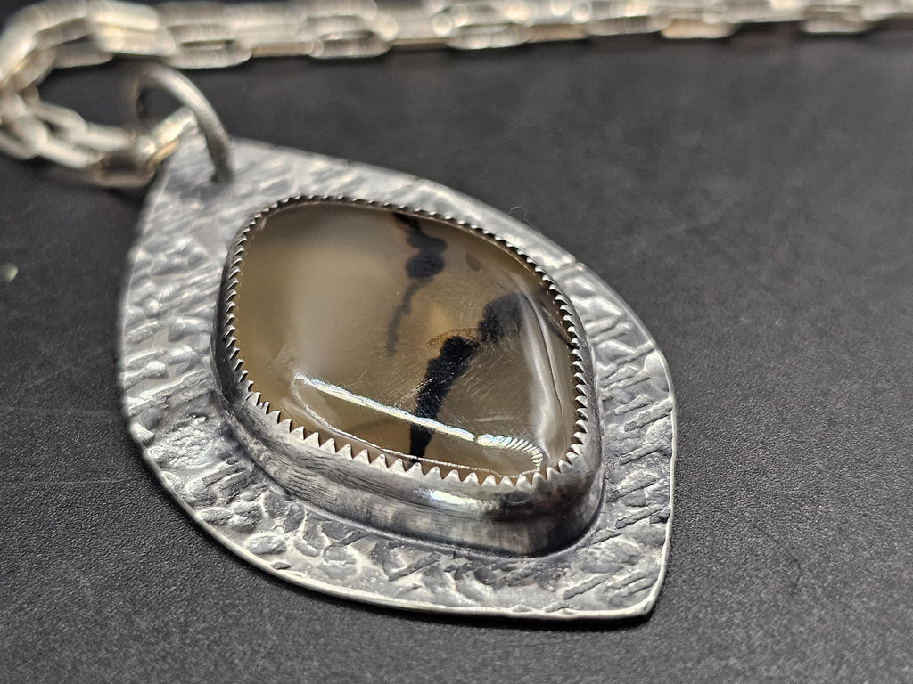 Sterling Silver Necklace Pendant with Moss Agate