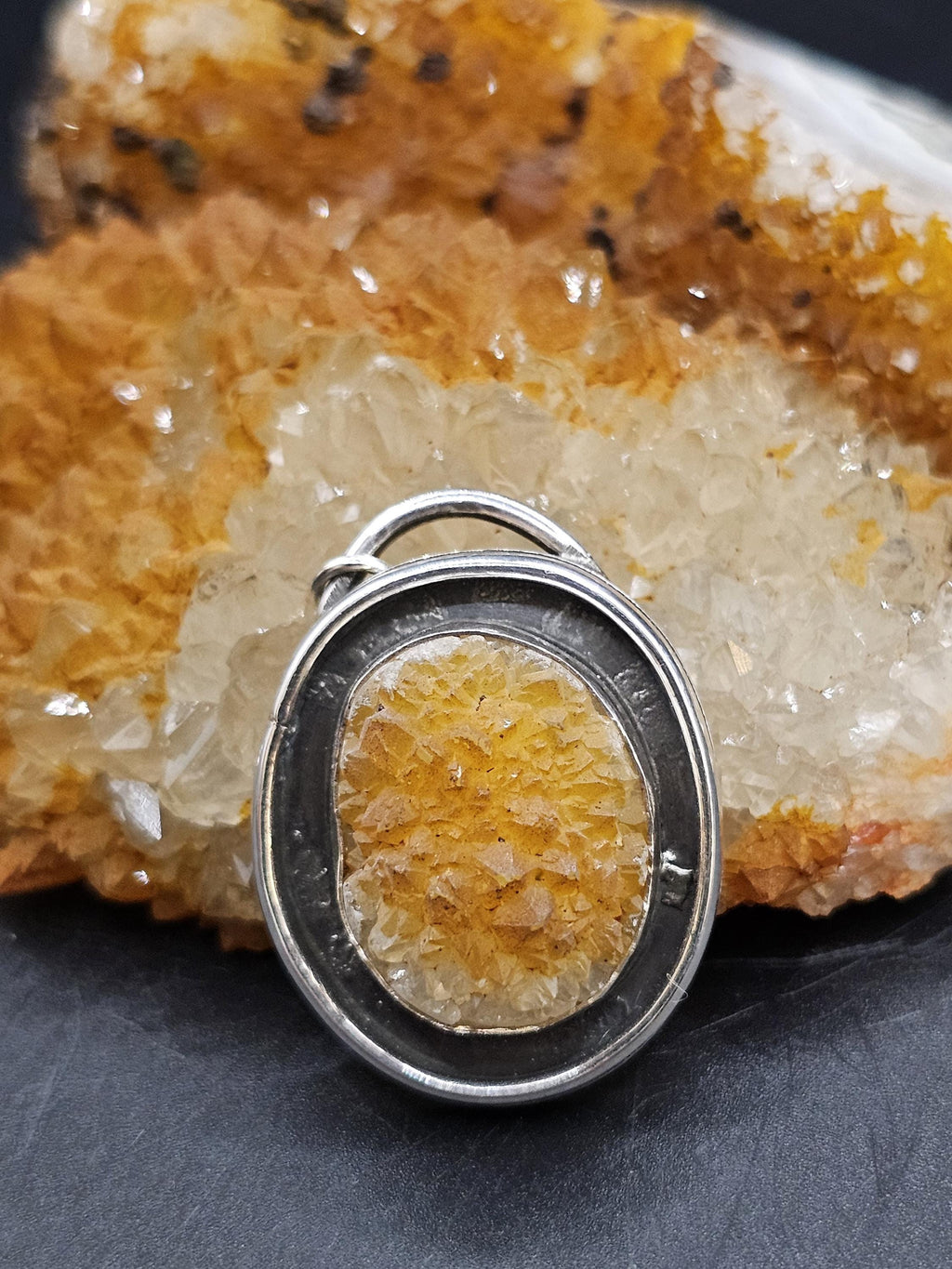 Sterling Silver Necklace Pendant with Missouri Druzy Quartz