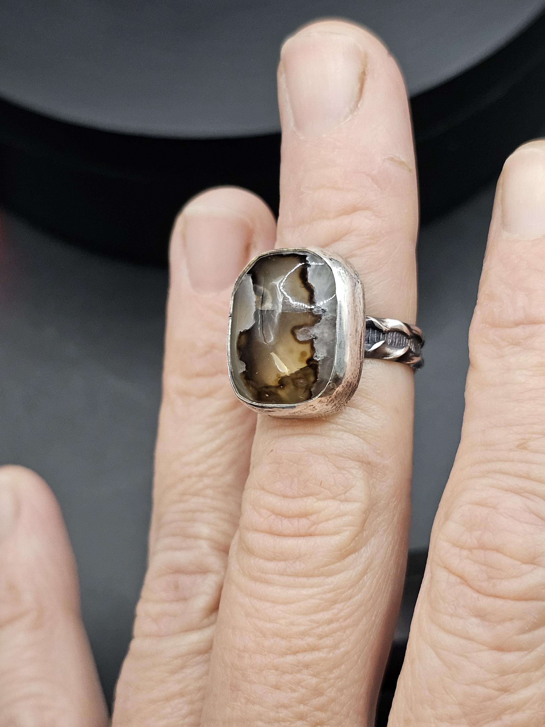 Sterling Silver Ring with Seam Agate. Size 5