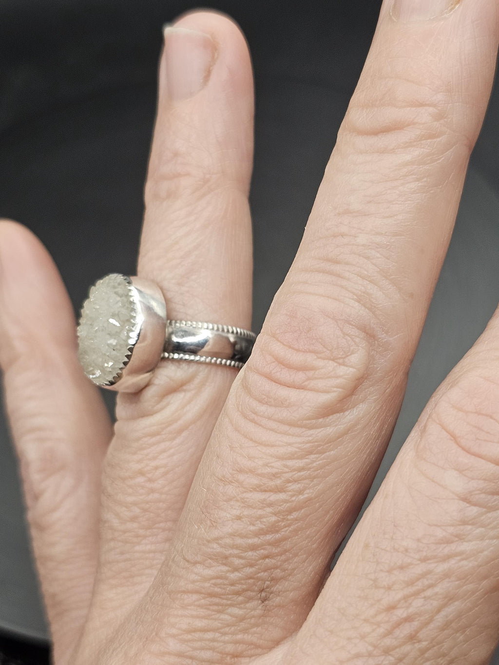 Sterling Silver Ring with Druzy Quartz.  Size 5.5