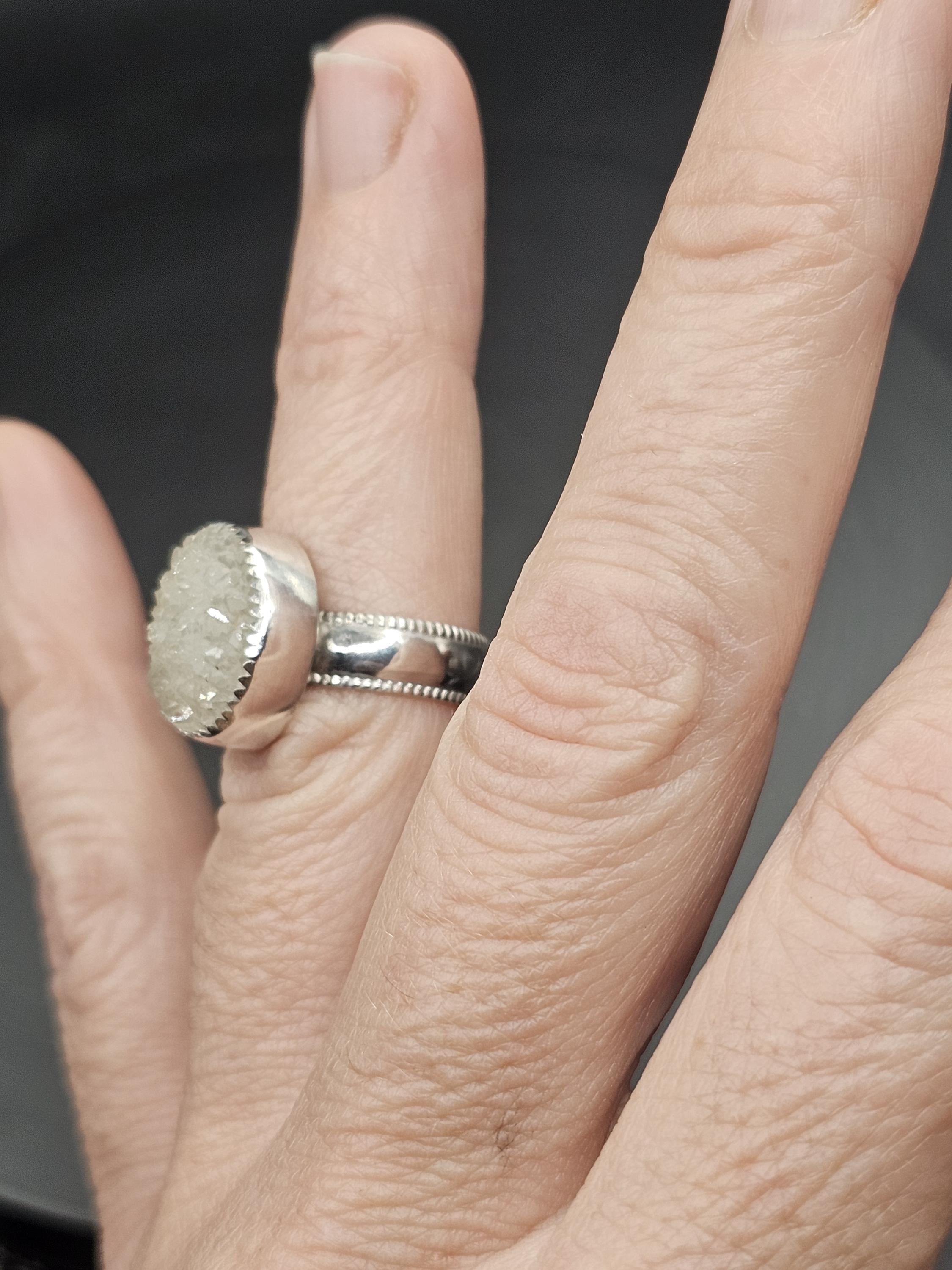 Sterling Silver Ring with Druzy Quartz.  Size 5.5