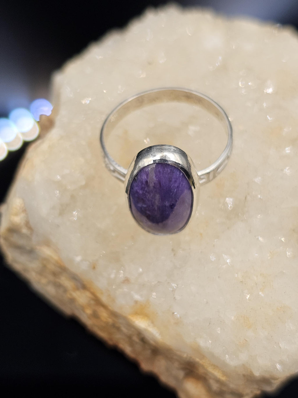 Sterling Silver Ring with Charoite. Size 6