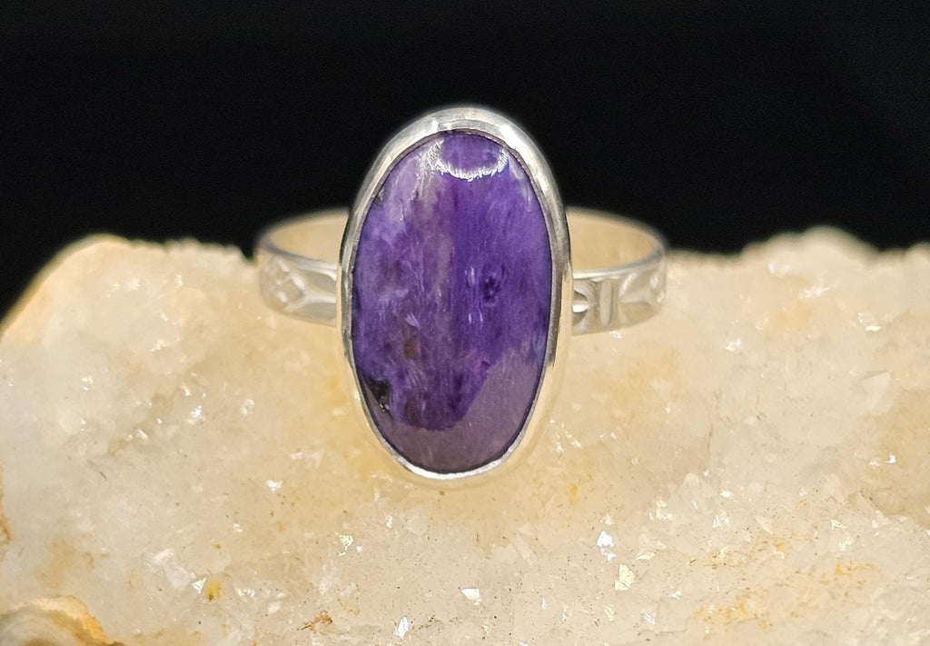 Sterling Silver Ring with Charoite. Size 6
