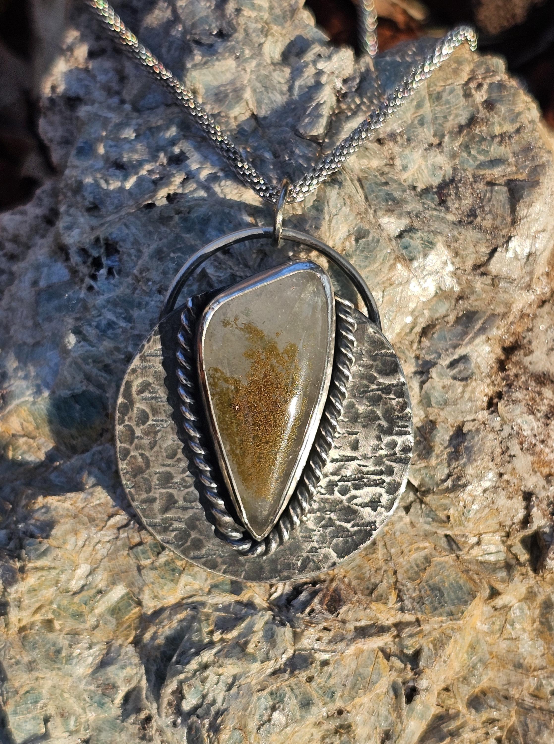 Sterling Silver Necklace Pendant with Unique Piece of Chlorite Included Quartz