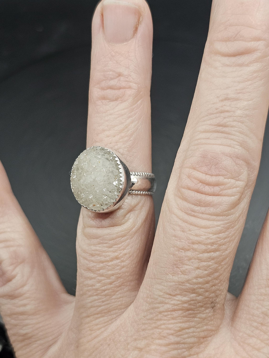 Sterling Silver Ring with Druzy Quartz.  Size 5.5