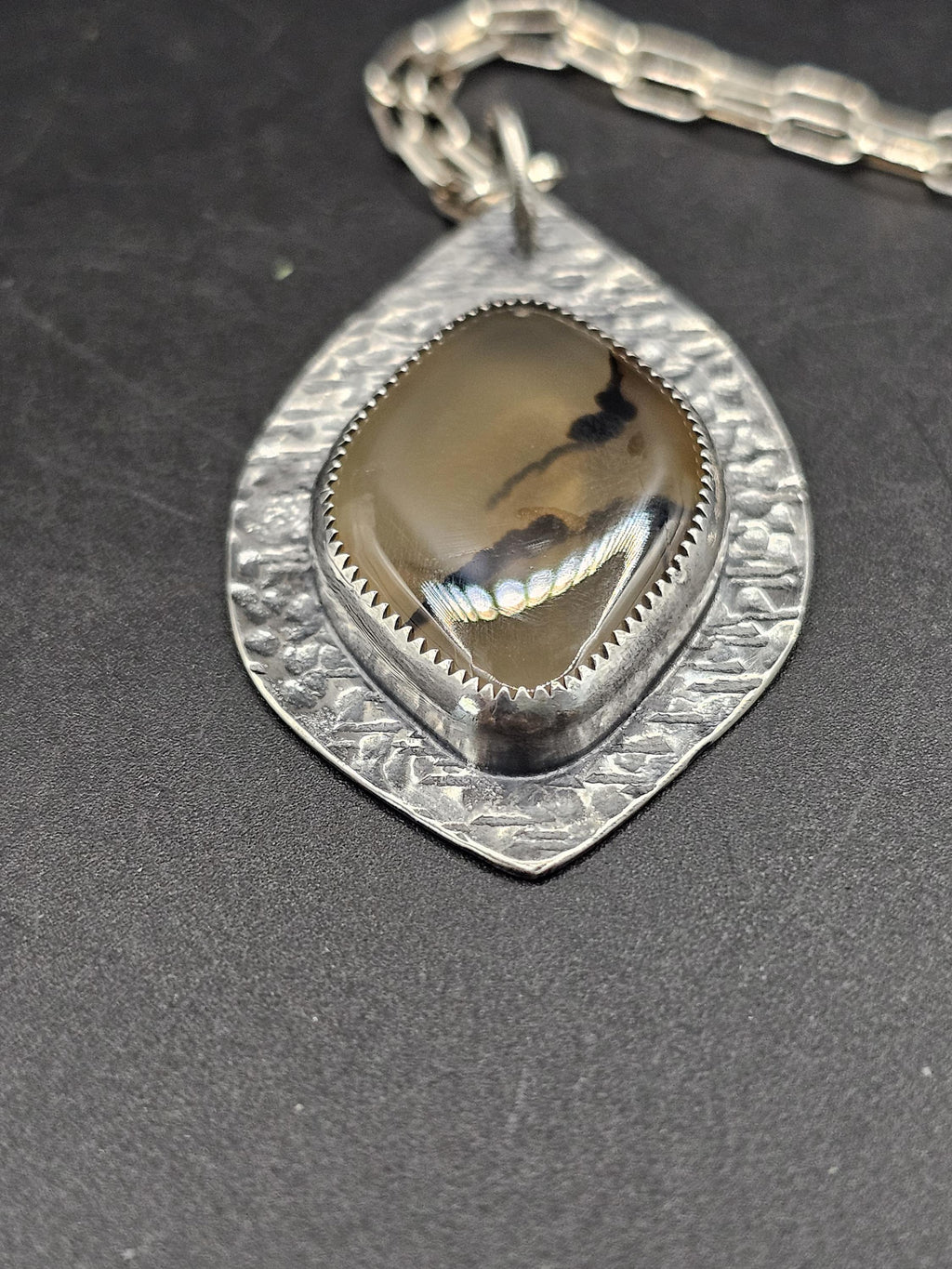 Sterling Silver Necklace Pendant with Moss Agate