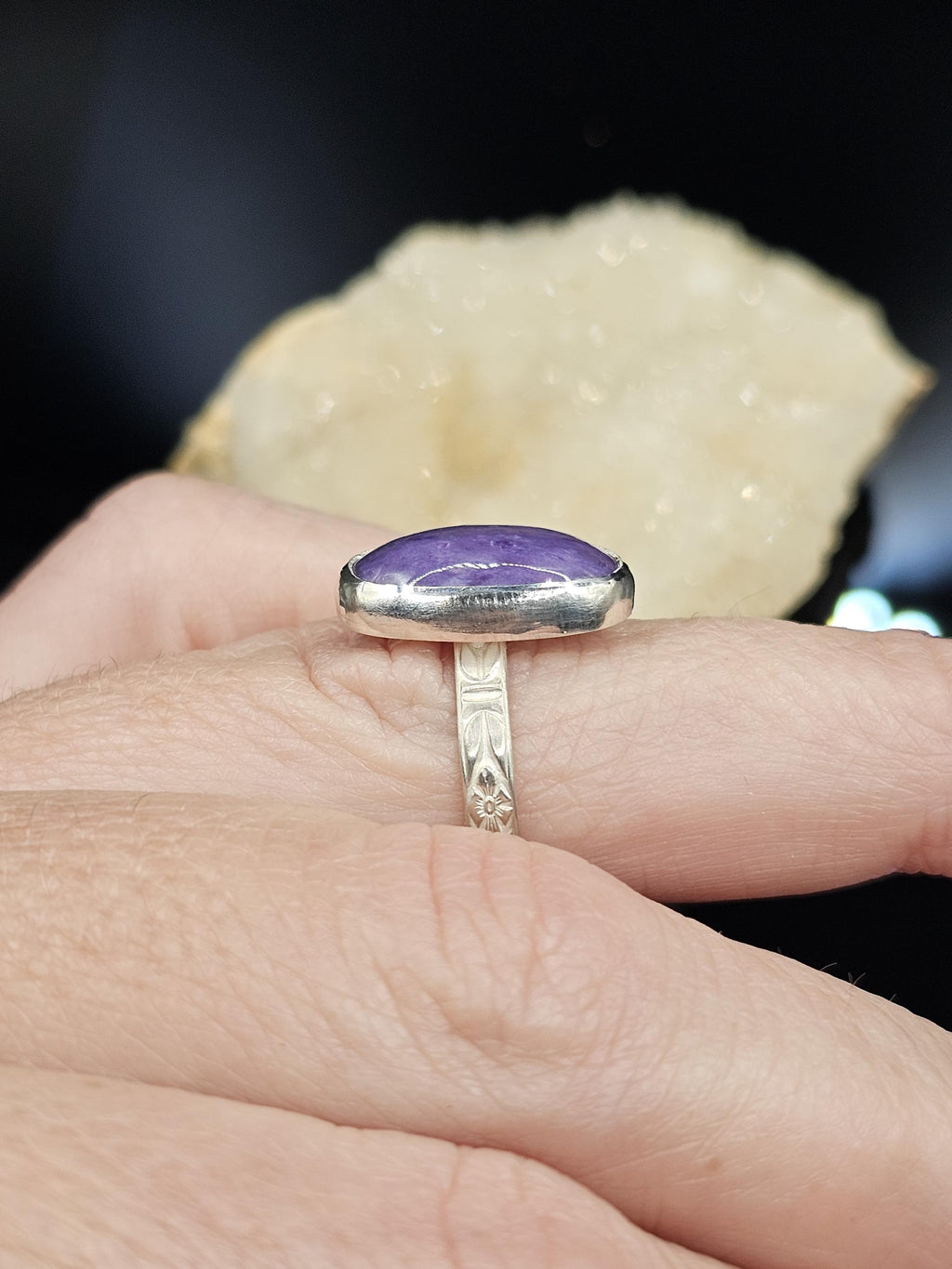 Sterling Silver Ring with Charoite. Size 6